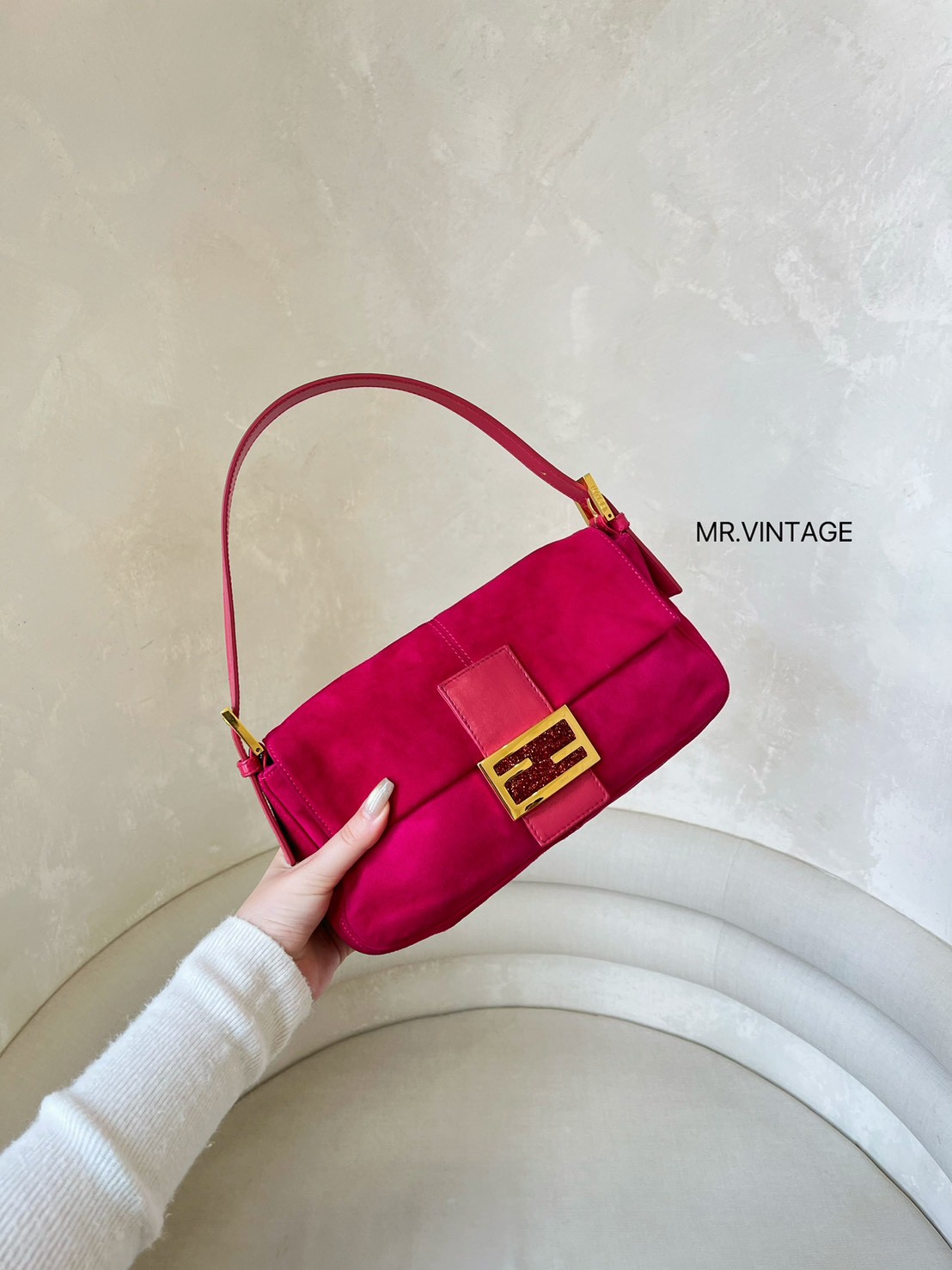 Fendi絨布法棍(桃粉色）