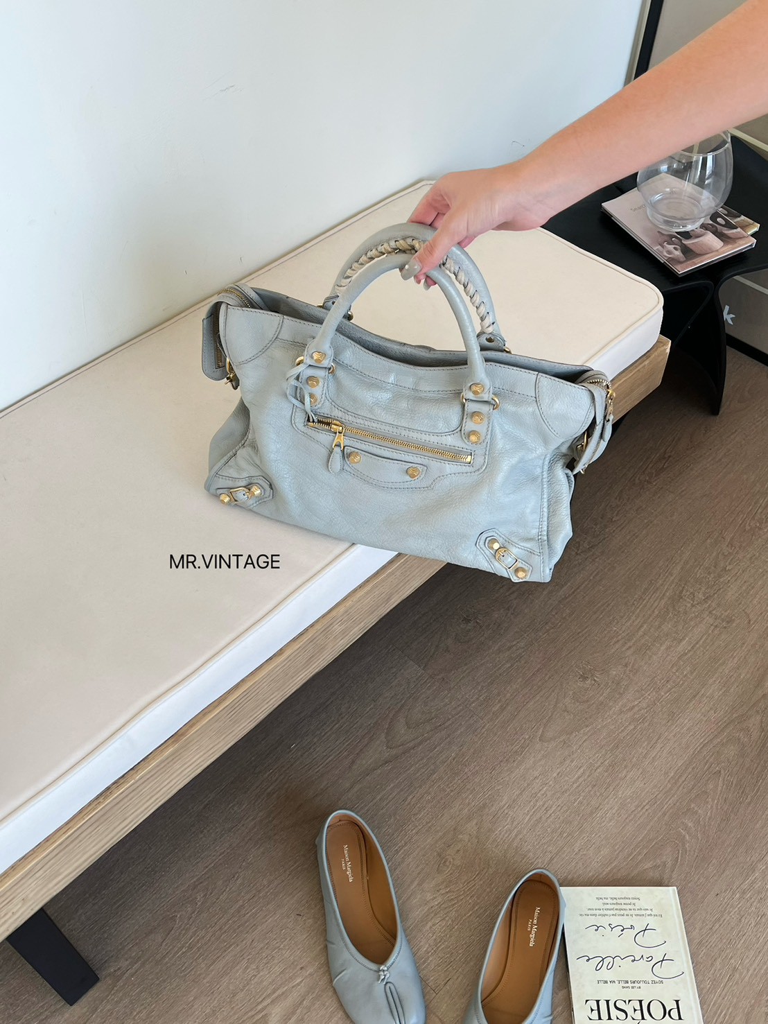 Balenciaga機車包(冰川藍)