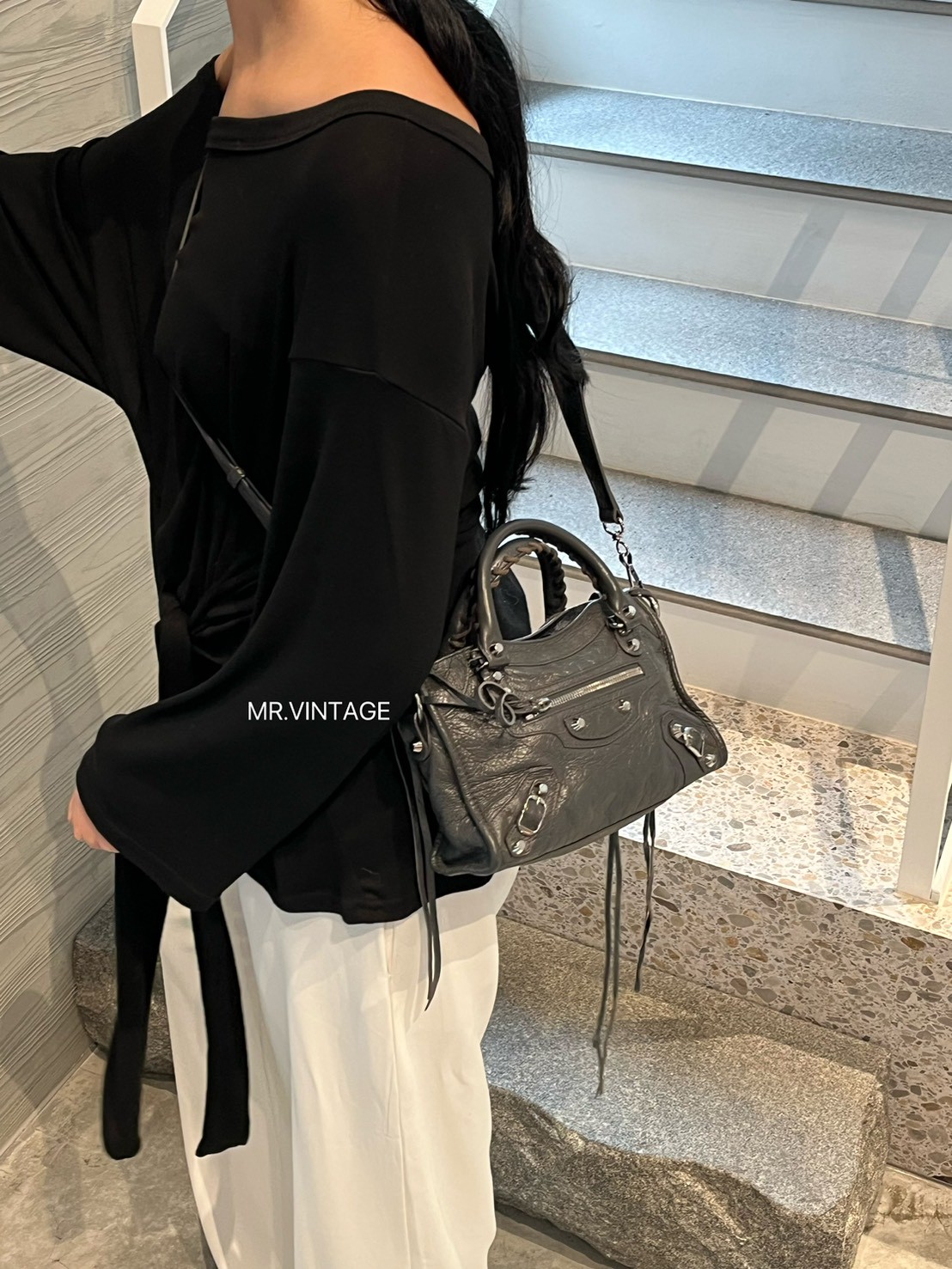 Balenciaga 迷你機車包(灰銀)