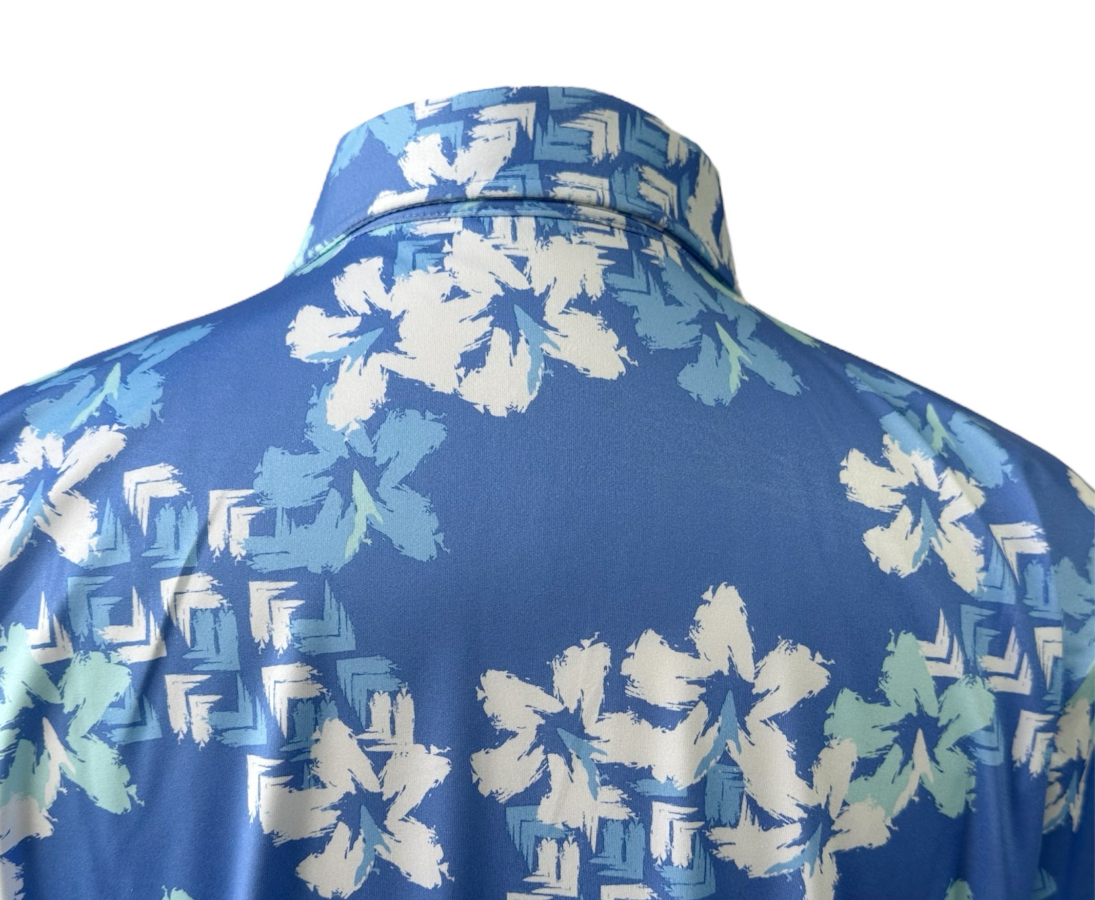 情侶款｜渡假感 夏威夷風印花-POLO衫短袖上衣-藍（男）