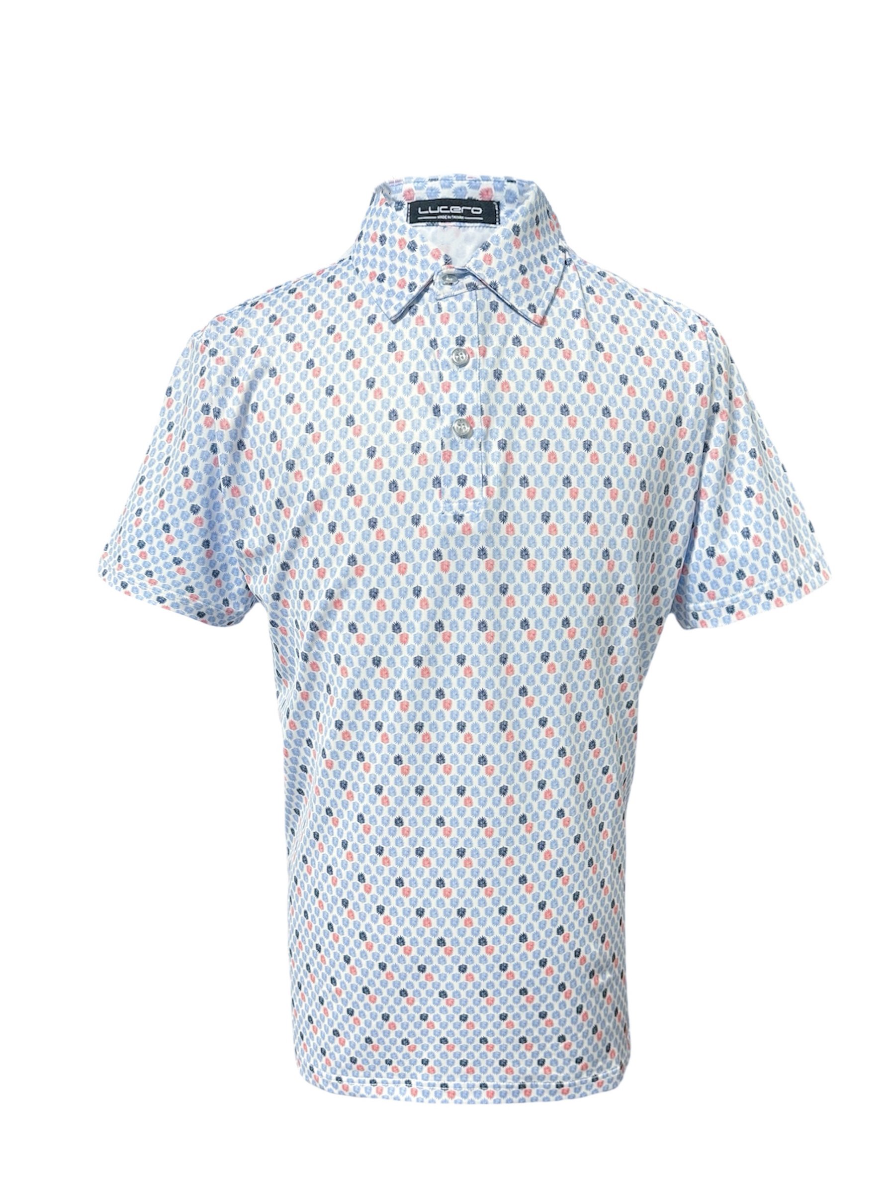 情侶款｜螢火蟲系列 藍與紅葉影跳躍印花 短袖POLO衫-男