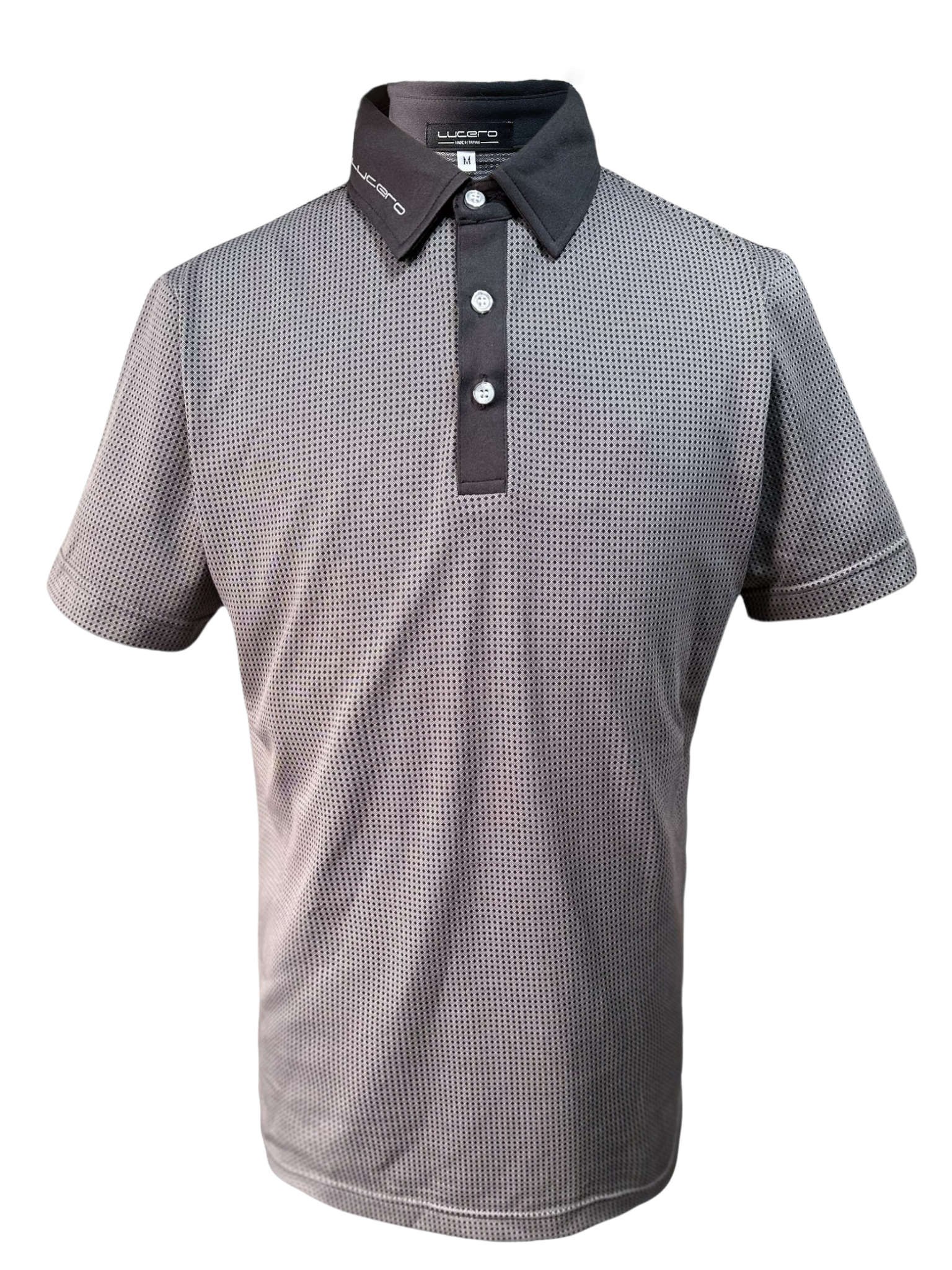 小格紋圖案-領口繡花POLO衫短袖上衣-灰（男）