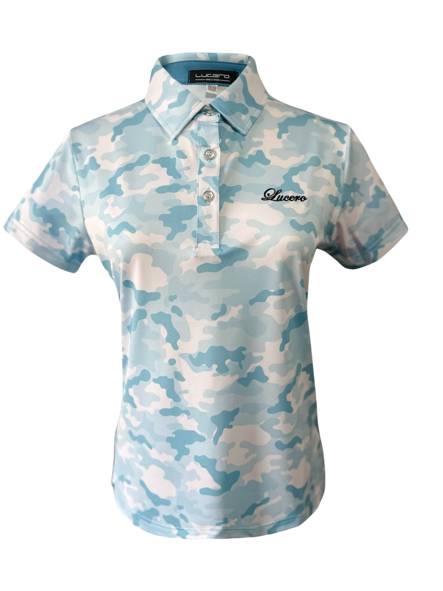 情侶款 | 迷彩圖案POLO衫短袖上衣-碧藍色（女）