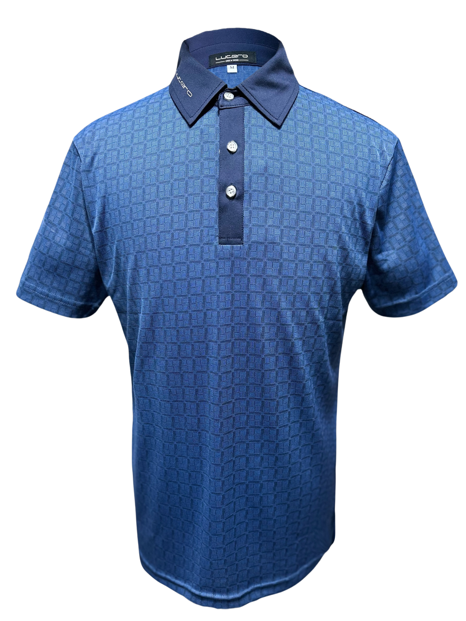 方格紋圖案印花-POLO衫短袖上衣-深藍（男）