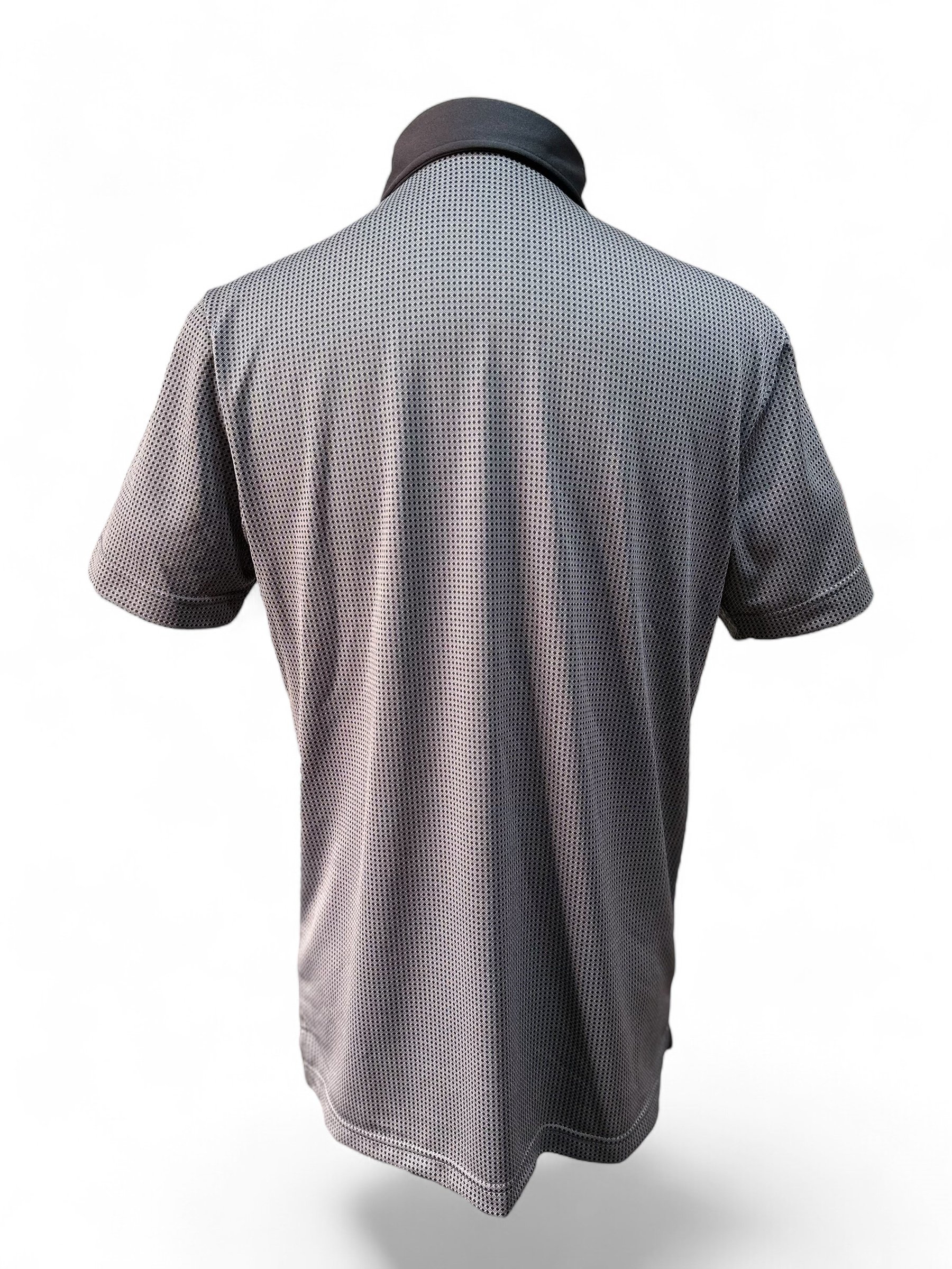 小格紋圖案-領口繡花POLO衫短袖上衣-灰（男）