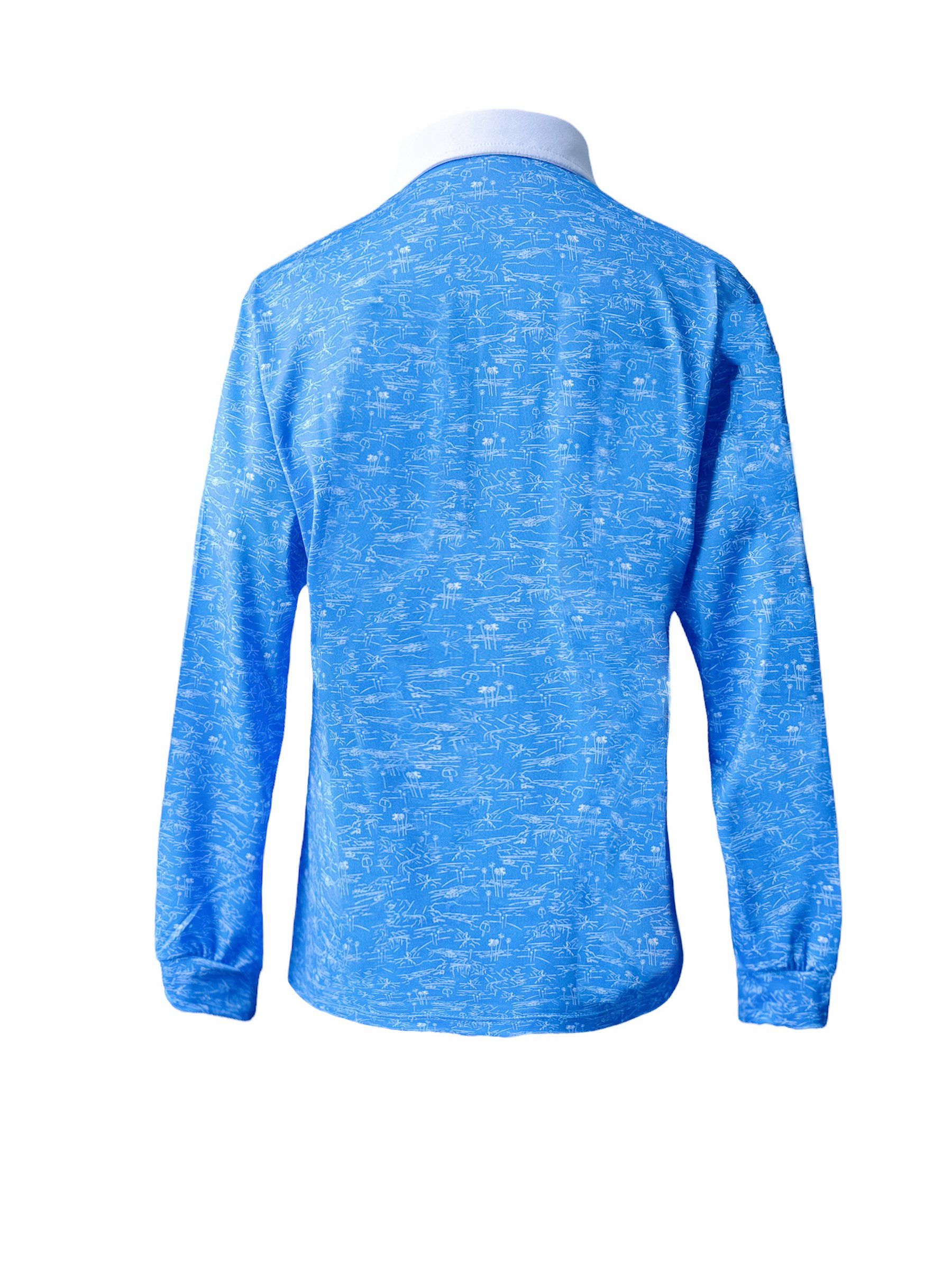 情侶款 | 棕梠樹圖案印花-POLO衫長袖上衣-深藍（男）