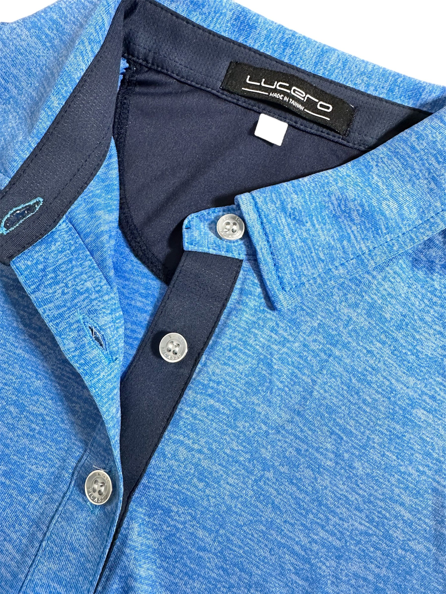 情侶款｜暈染深淺藍色印花-POLO衫短袖上衣-藍（女）