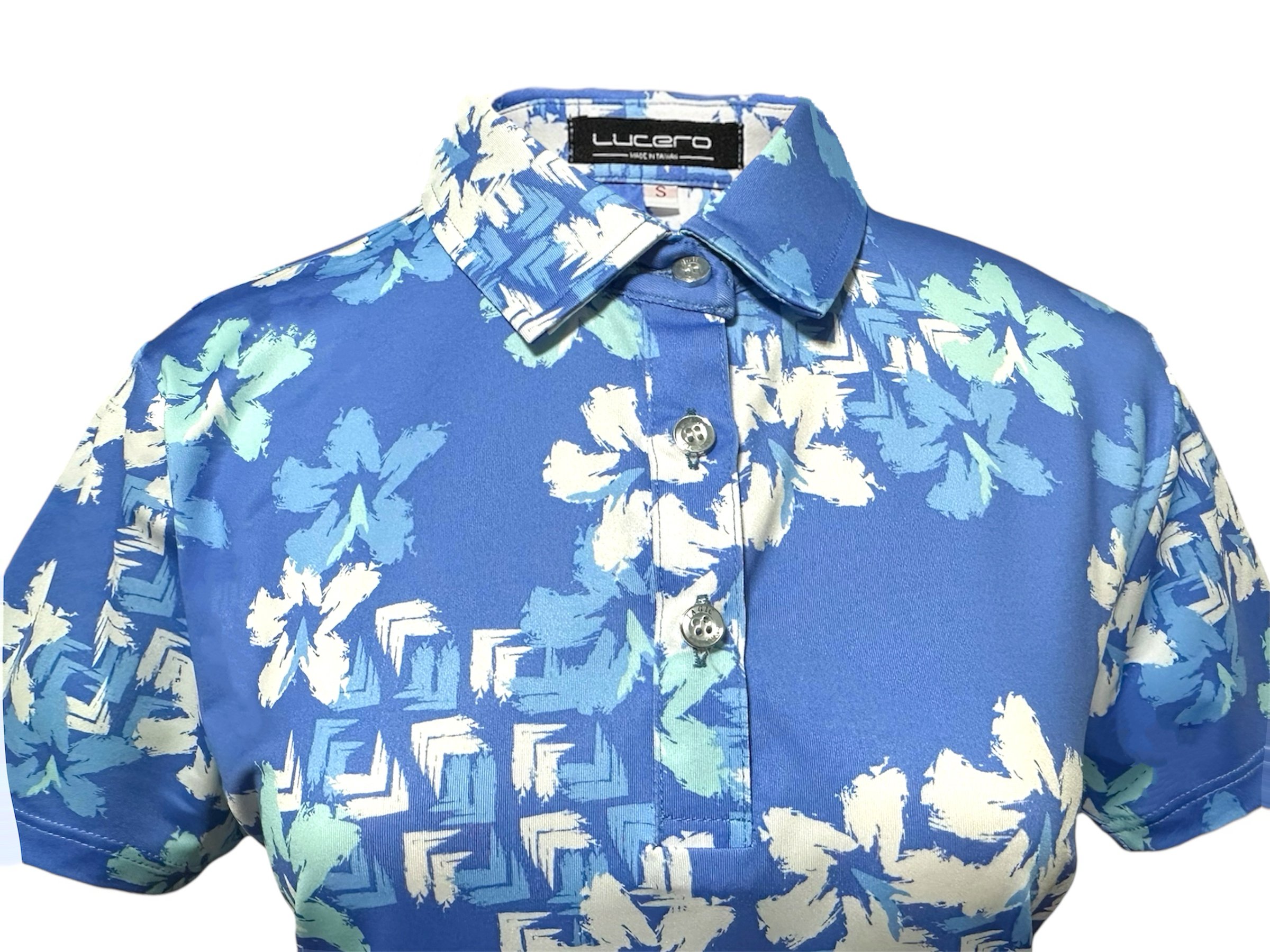 情侶款｜渡假感 夏威夷風印花-POLO衫短袖上衣-藍（女）