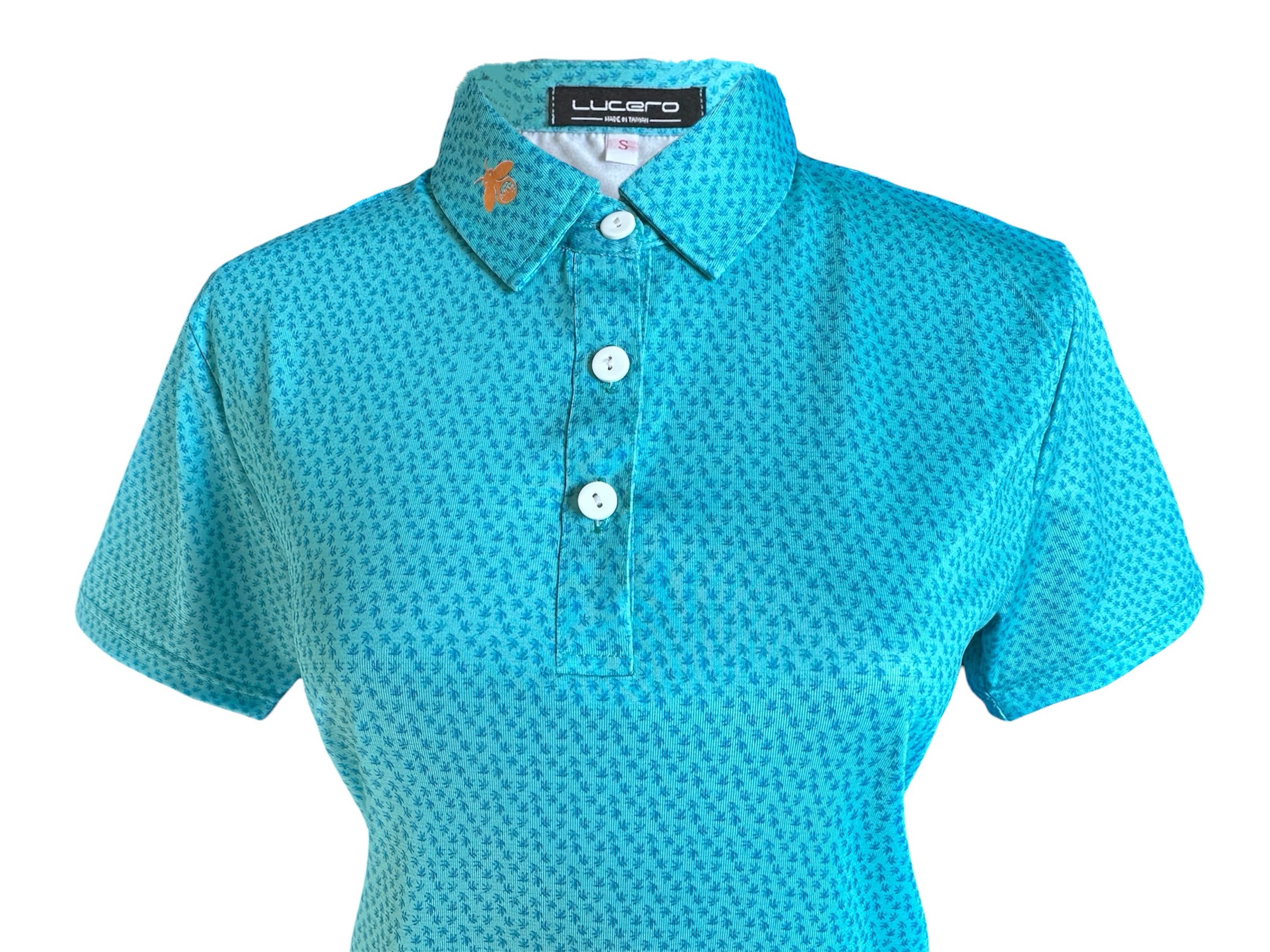 情侶款｜螢火蟲系列 湖水藍綠色 小楓葉印花短袖POLO衫-女