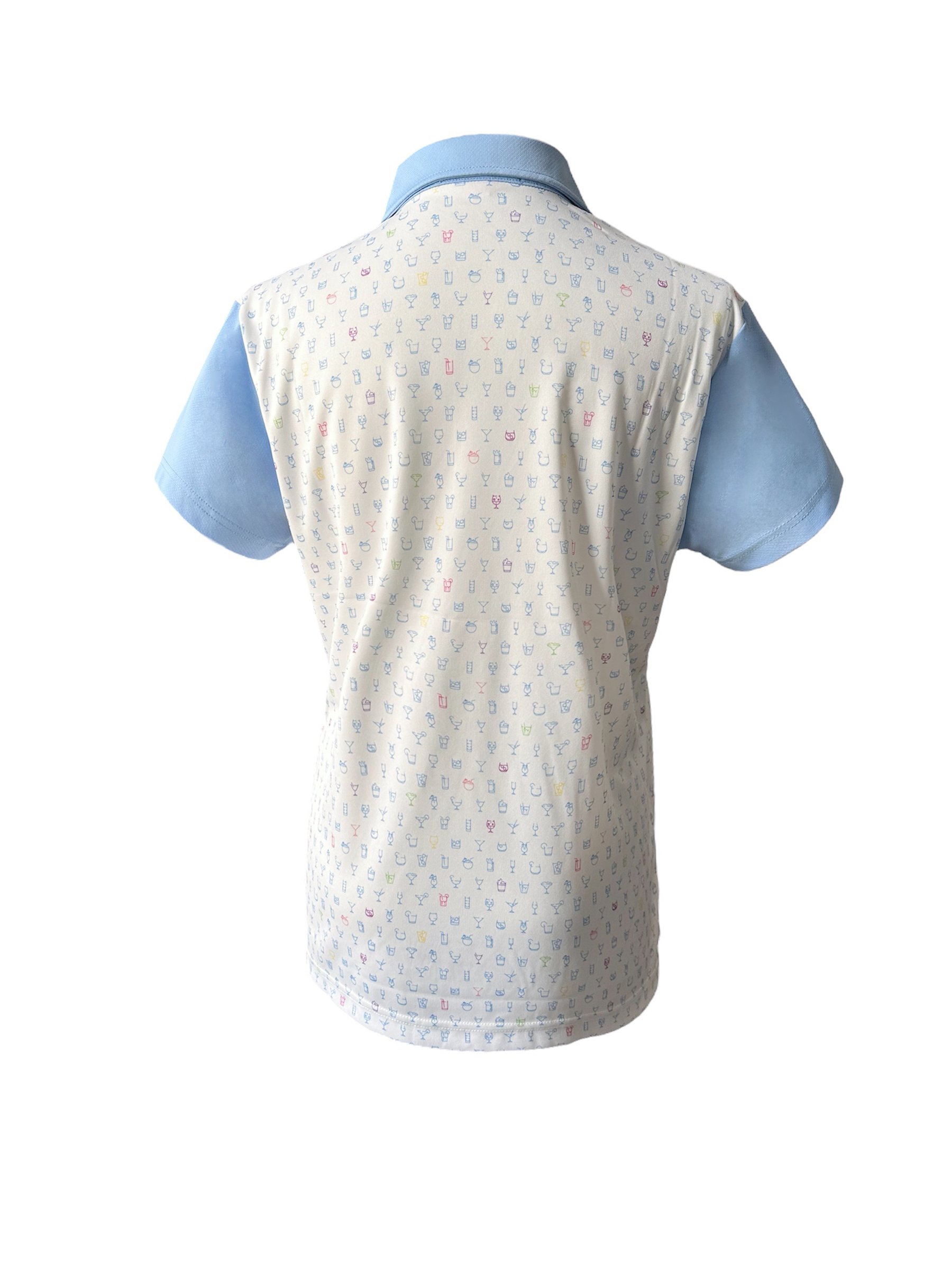 情侶款 | 杯子圖案印花POLO衫短袖上衣-淺藍（女）