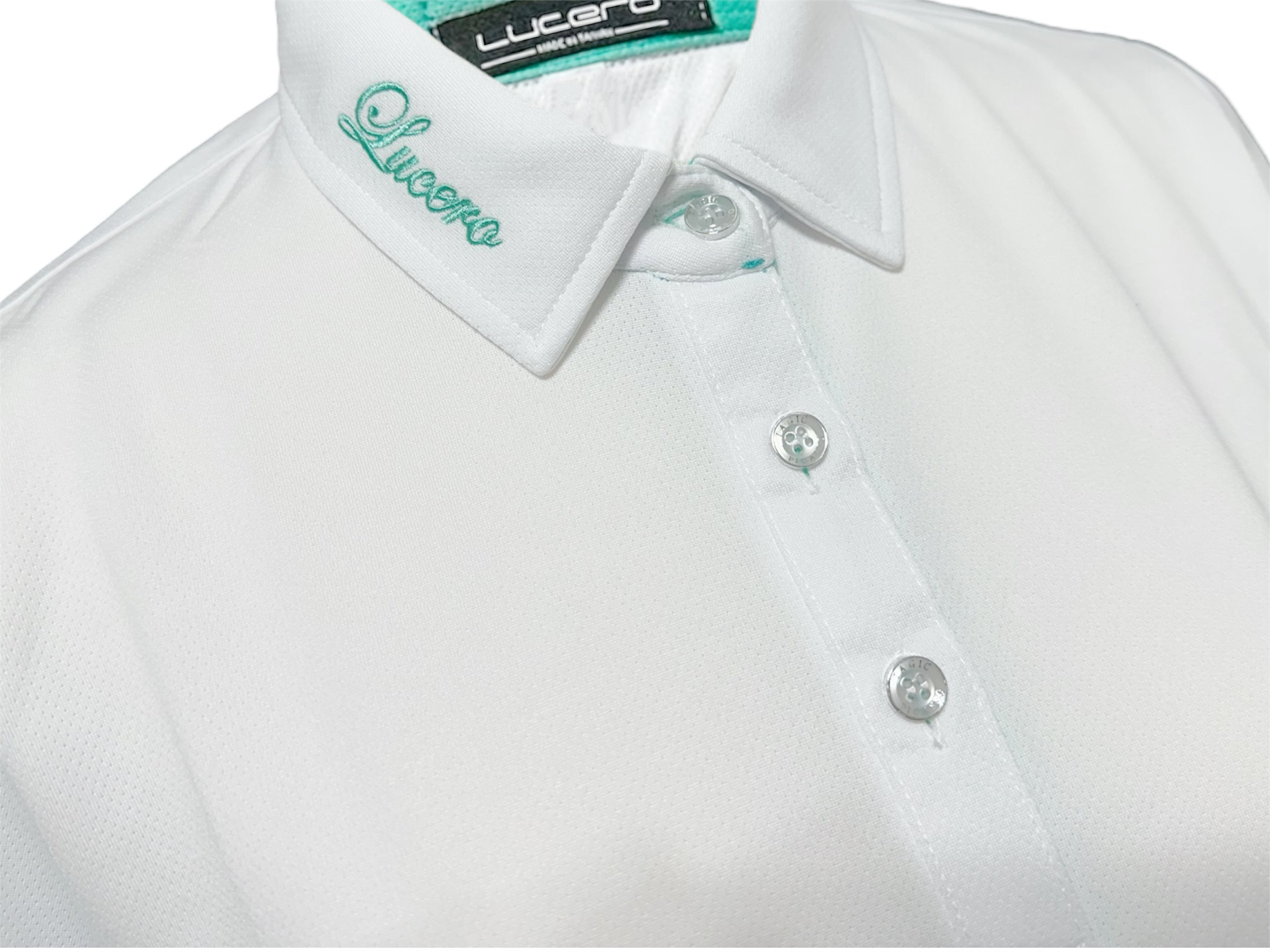 情侶款｜素面蜂巢紋 蒂芬妮綠 繡花短袖POLO-男