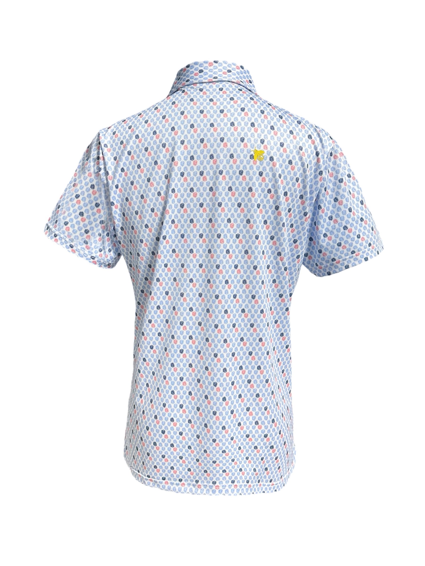 情侶款｜螢火蟲系列 藍與紅葉影跳躍印花 短袖POLO衫-男