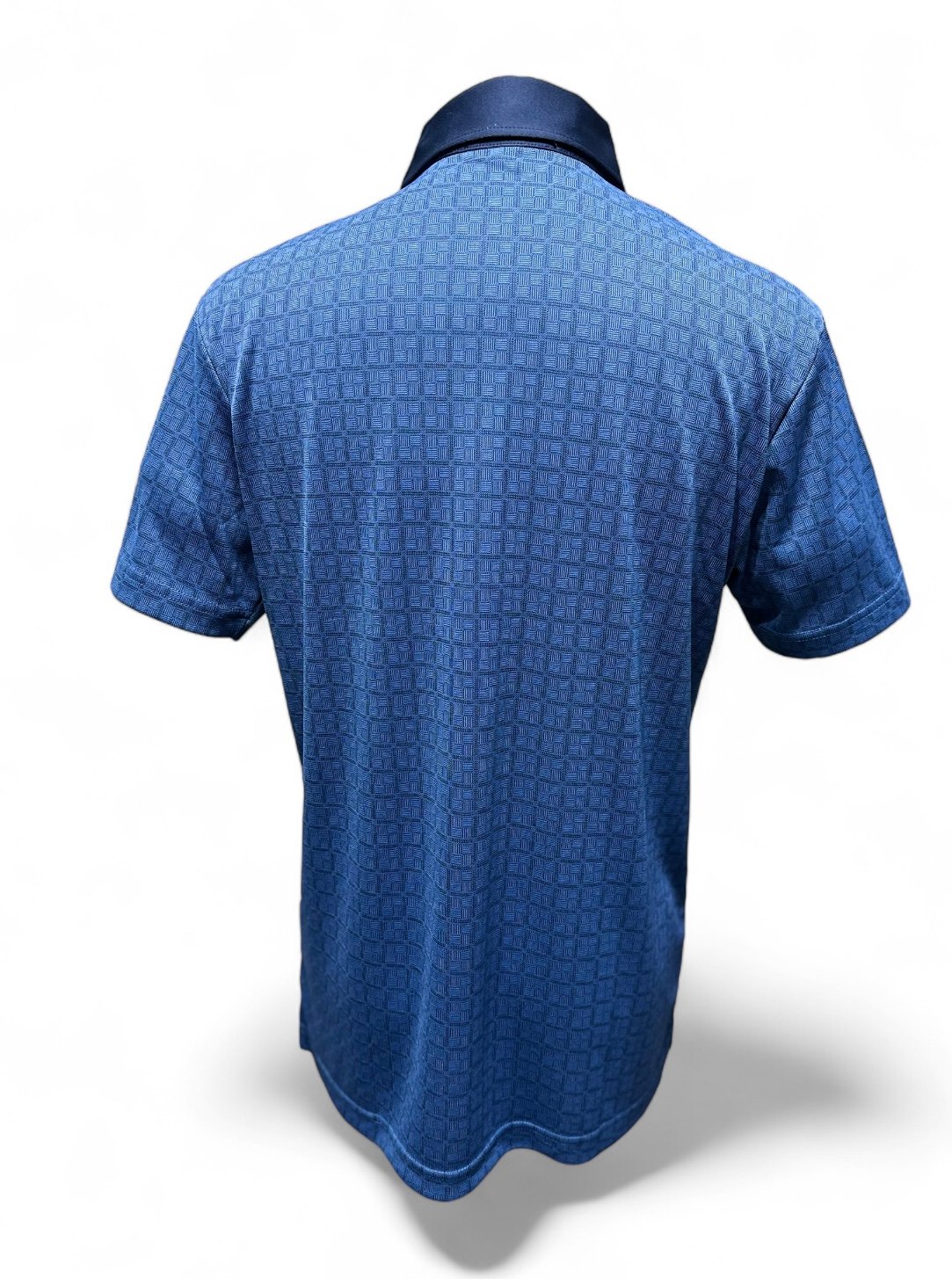 方格紋圖案印花-POLO衫短袖上衣-深藍（男）