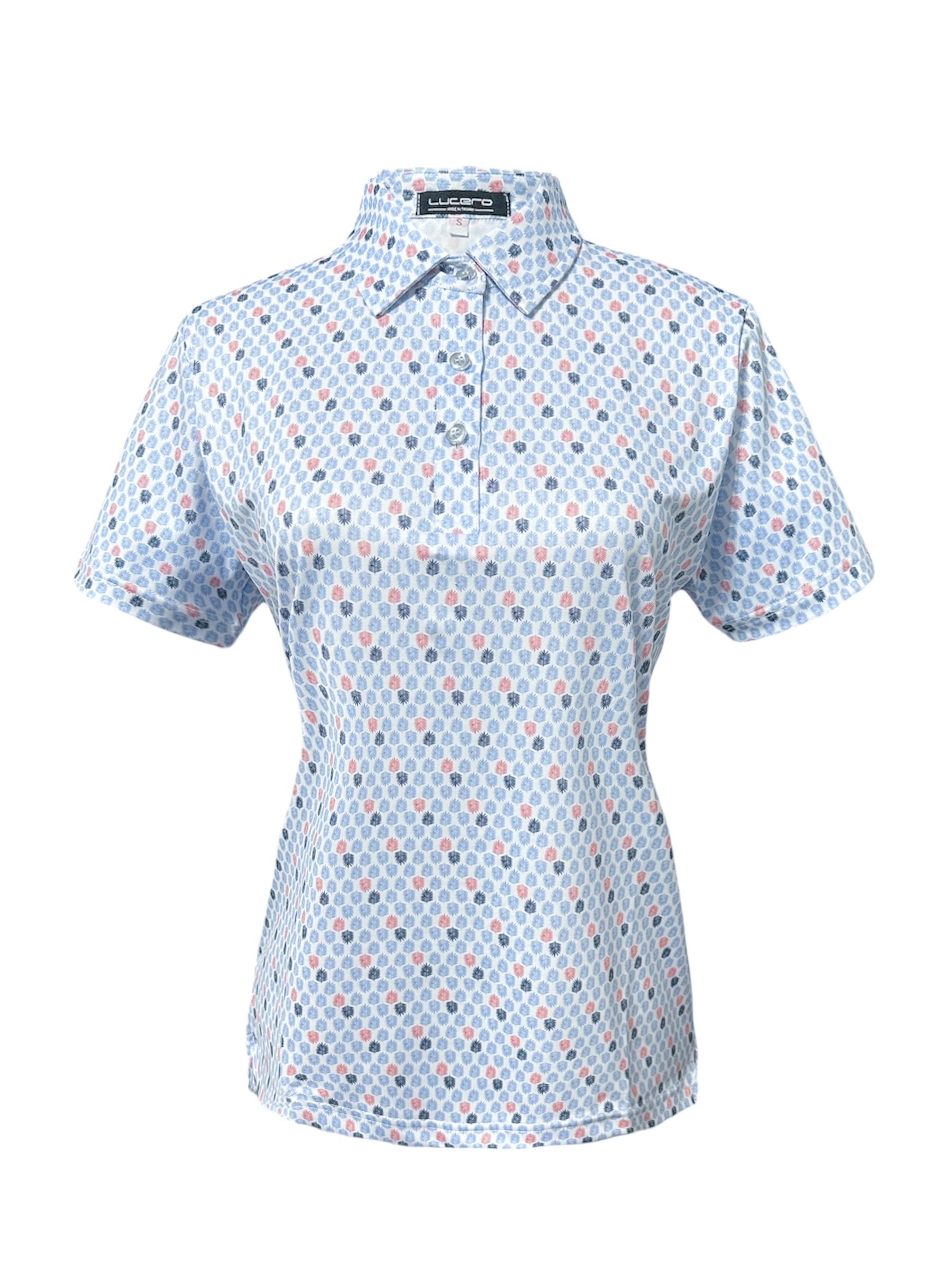 情侶款｜螢火蟲系列 藍與紅葉影跳躍印花 短袖POLO衫-女