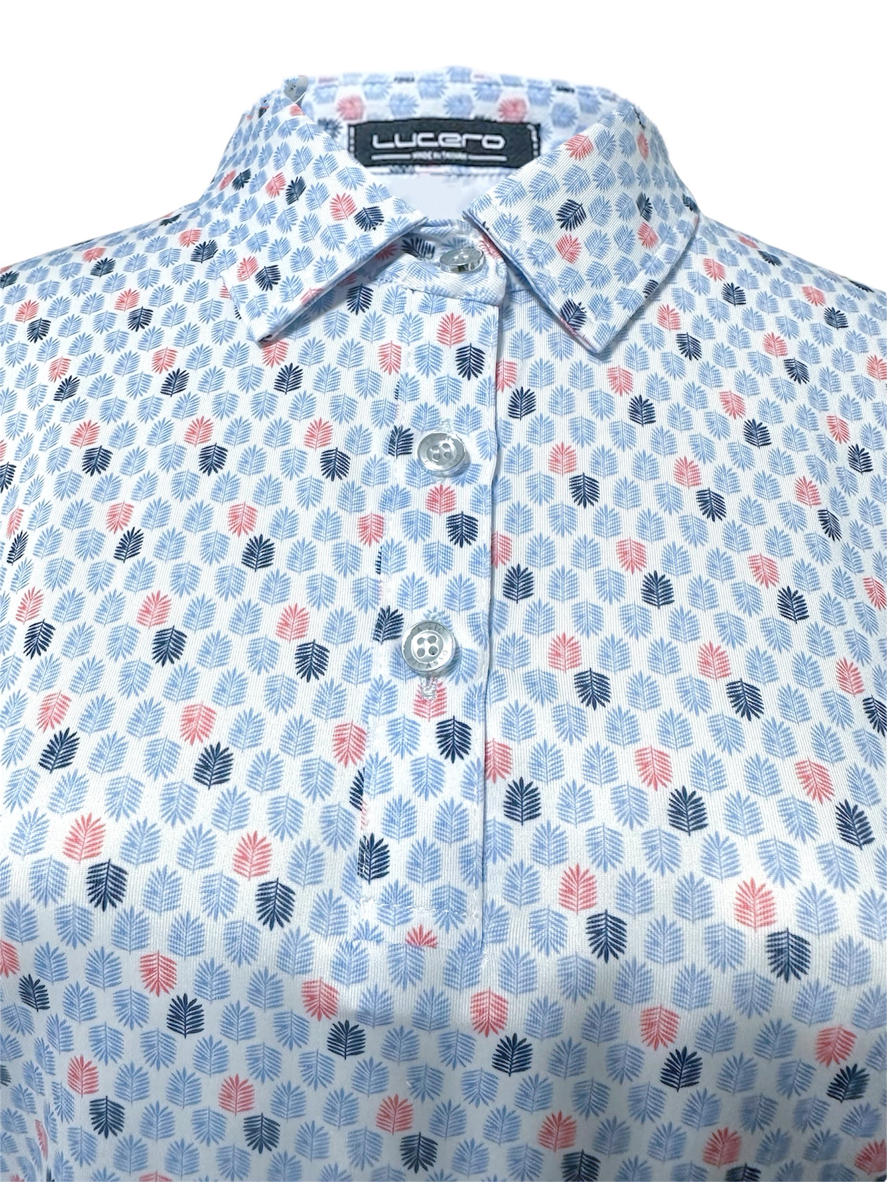 情侶款｜螢火蟲系列 藍與紅葉影跳躍印花 短袖POLO衫-女