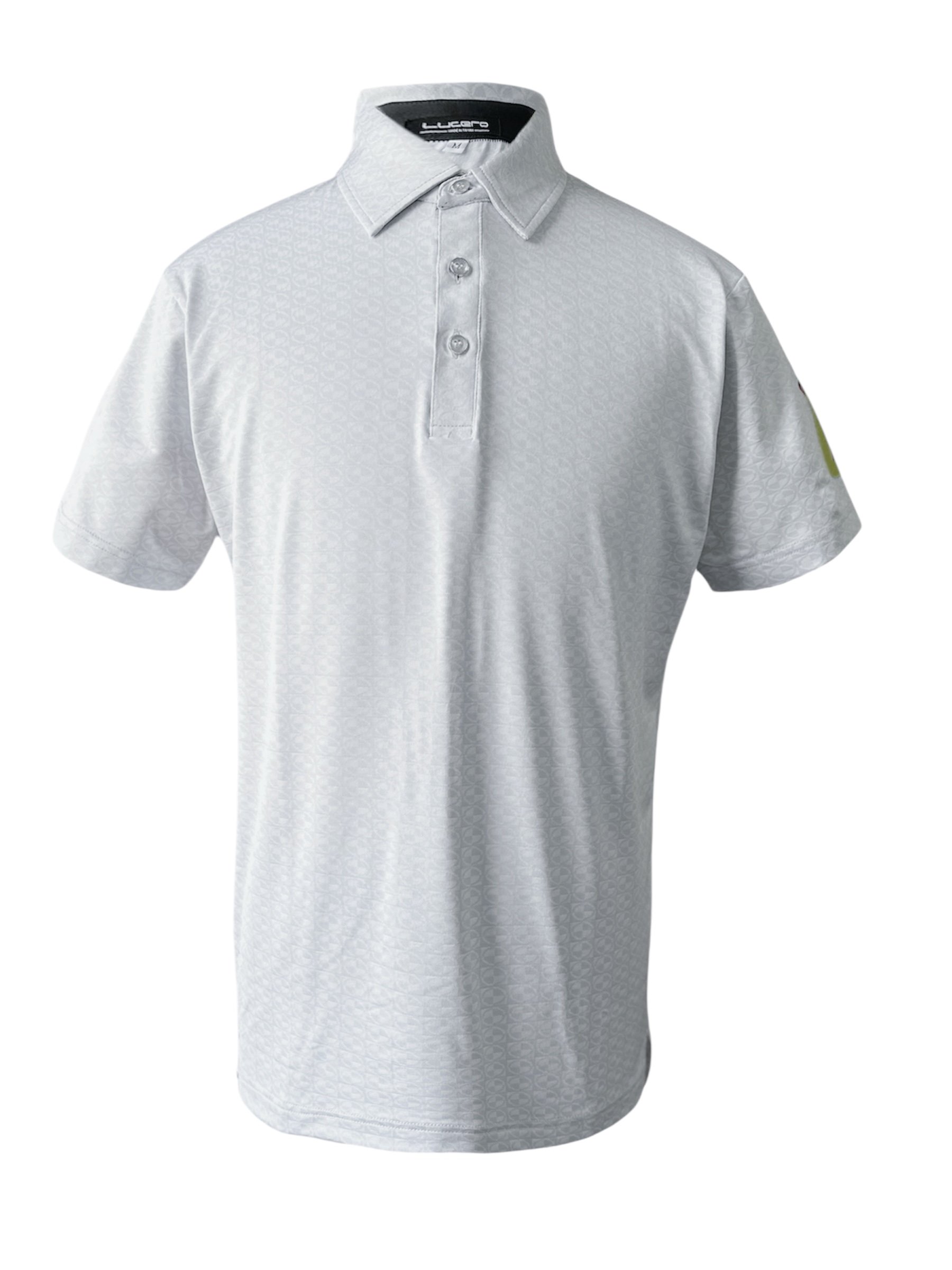 小螺旋槳 菱圓形圖案印花-POLO衫短袖上衣-手袖徽章三色-灰（男）