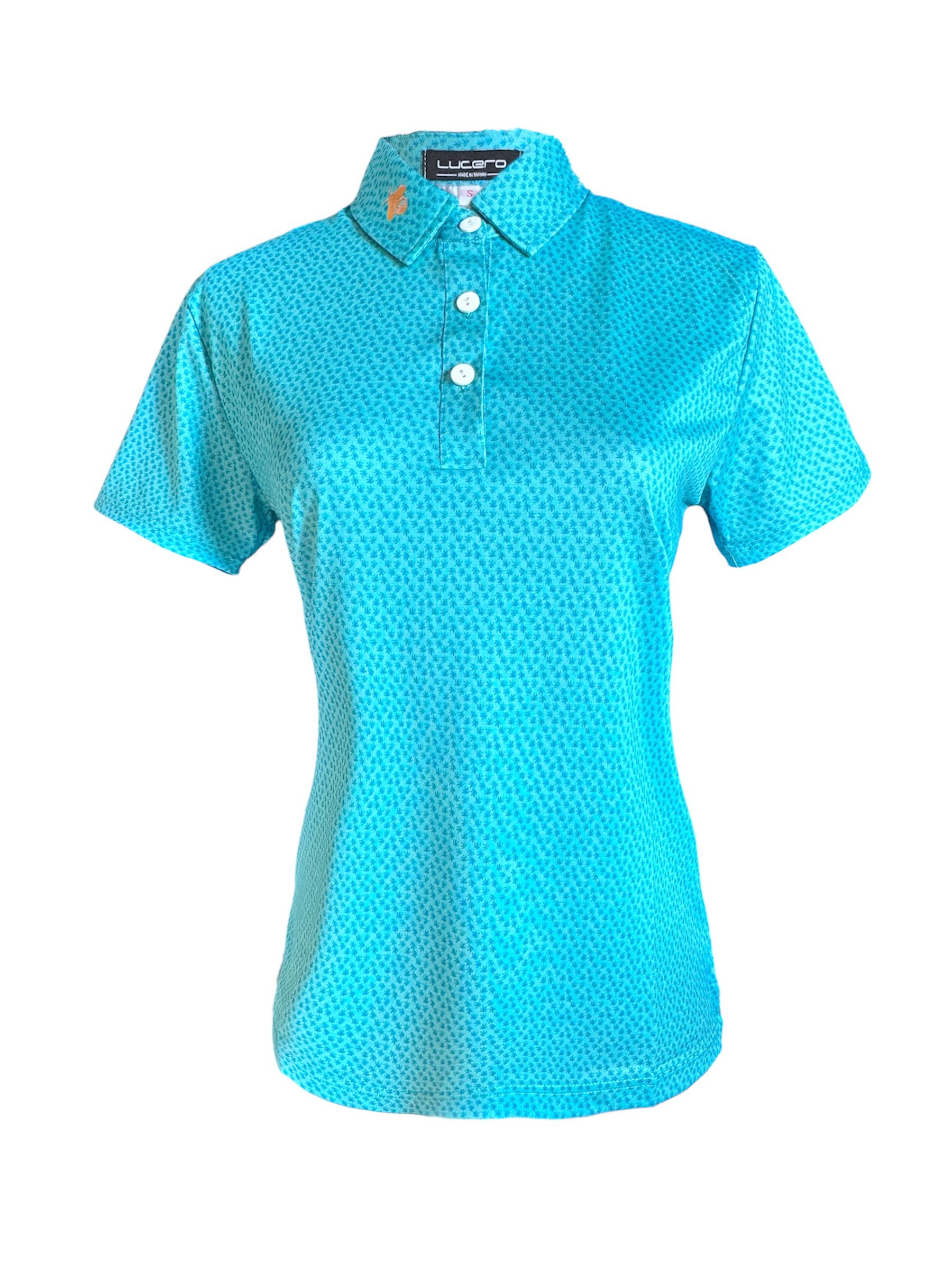 情侶款｜螢火蟲系列 湖水藍綠色 小楓葉印花短袖POLO衫-女