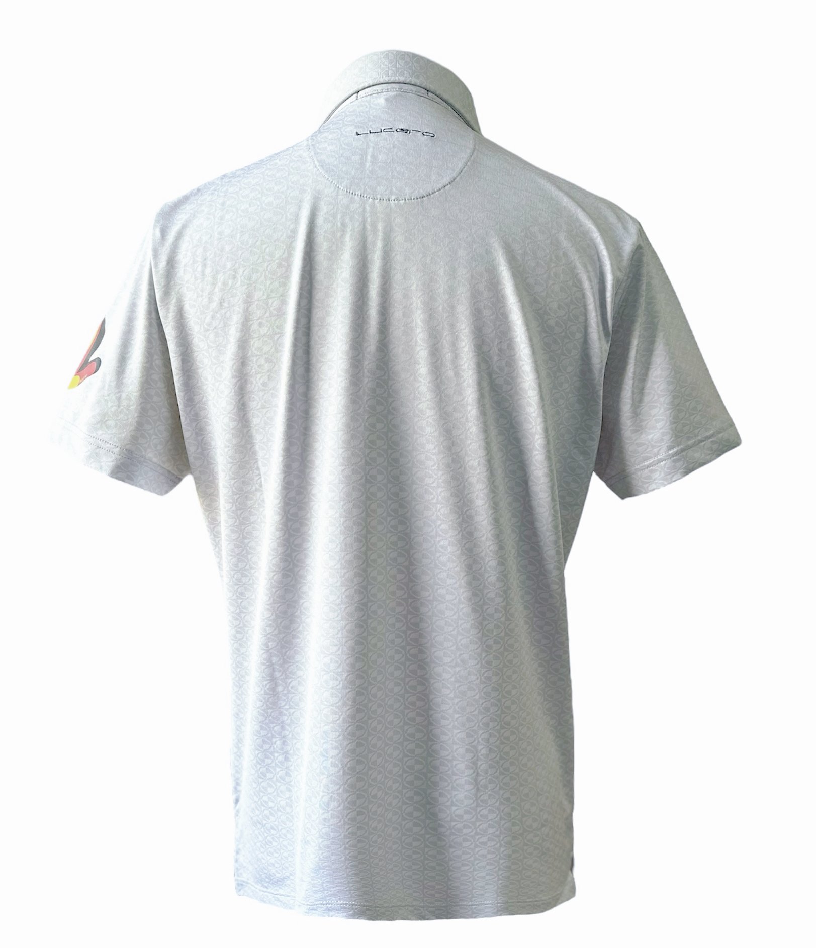 小螺旋槳 菱圓形圖案印花-POLO衫短袖上衣-手袖徽章三色-灰（男）