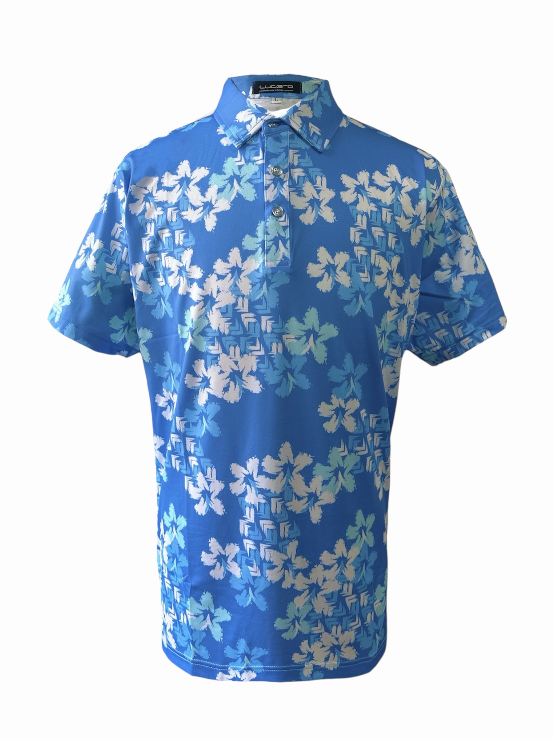 情侶款｜渡假感 夏威夷風印花-POLO衫短袖上衣-藍（男）