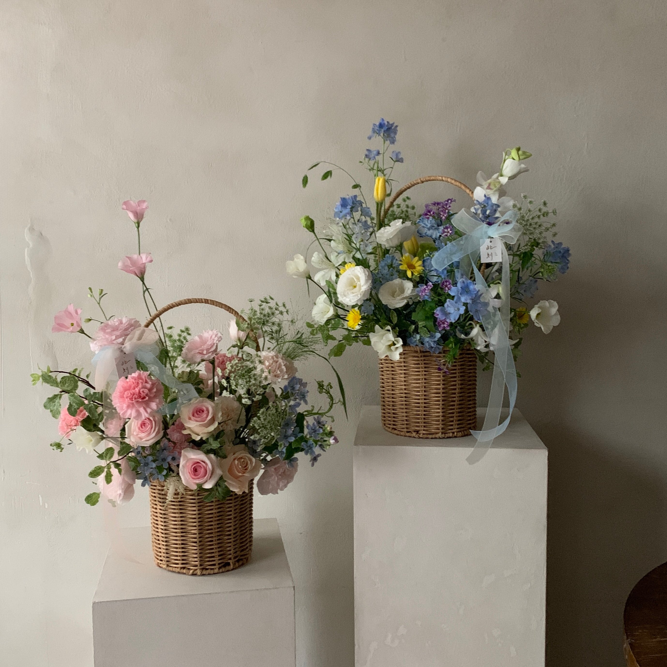 此刻圓直筒花籃 - 粉藍色系