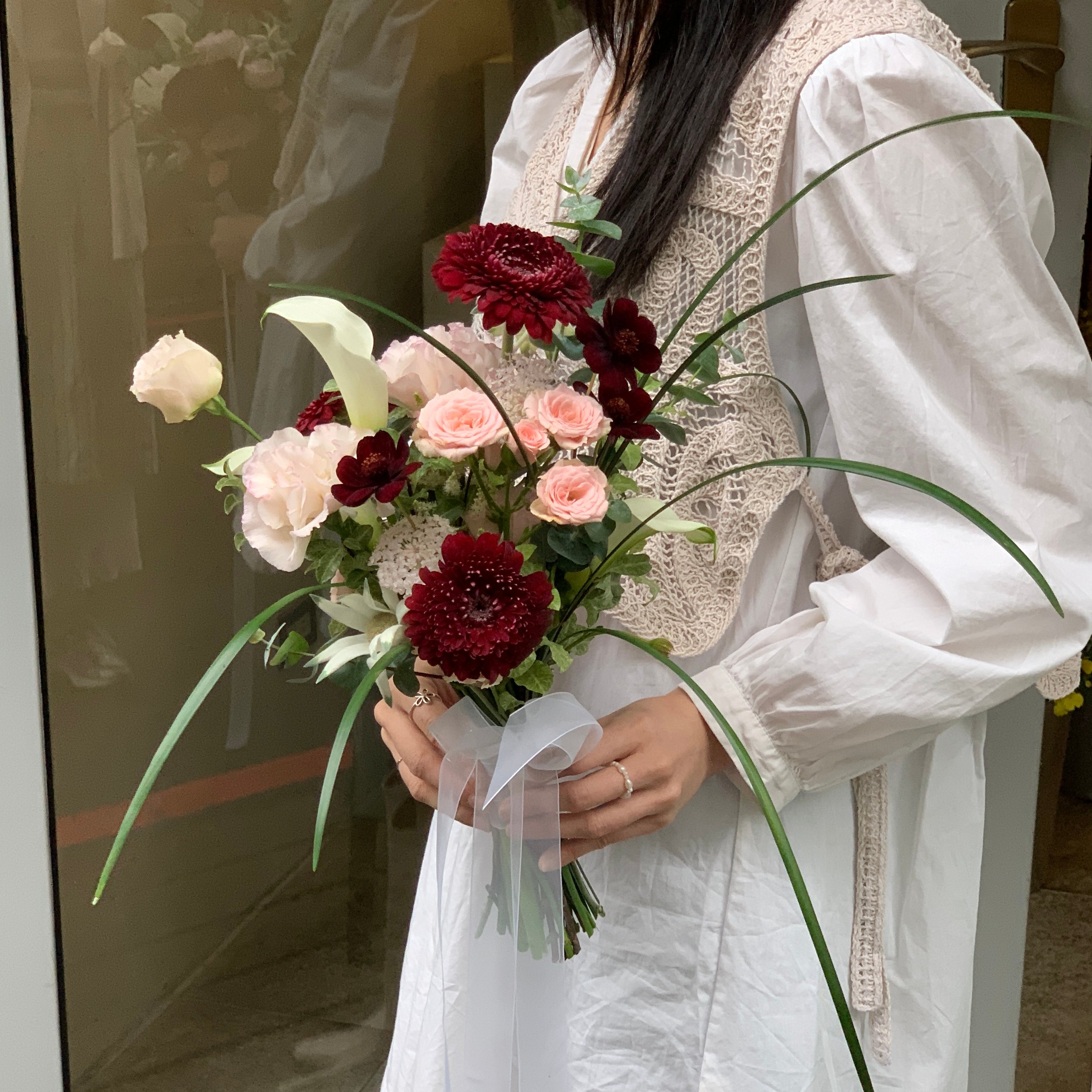 韓式線型捧花 - 紅粉色系