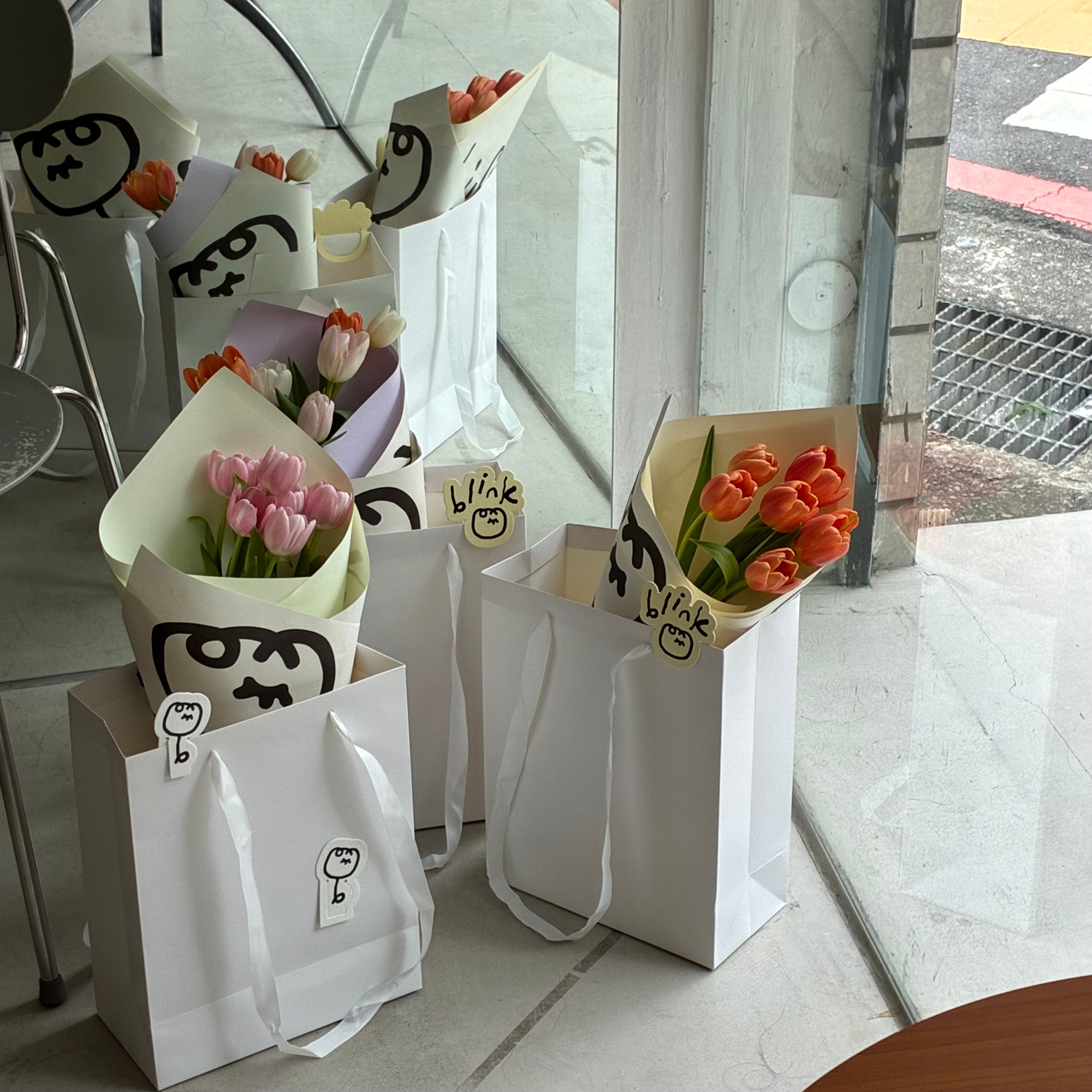 Six Pink Tulips Bouquet (White)