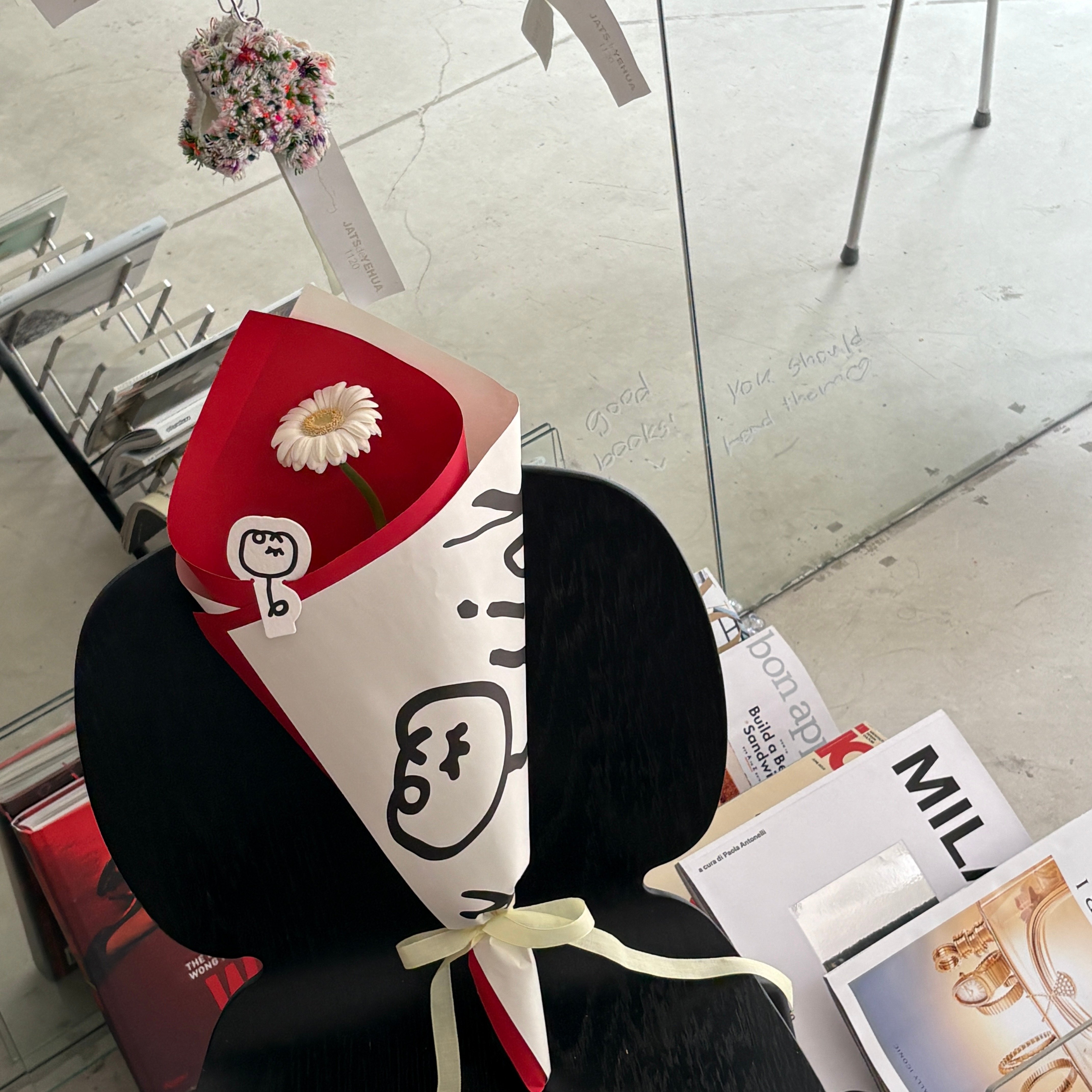 White Gerbera Bouquet (Red)