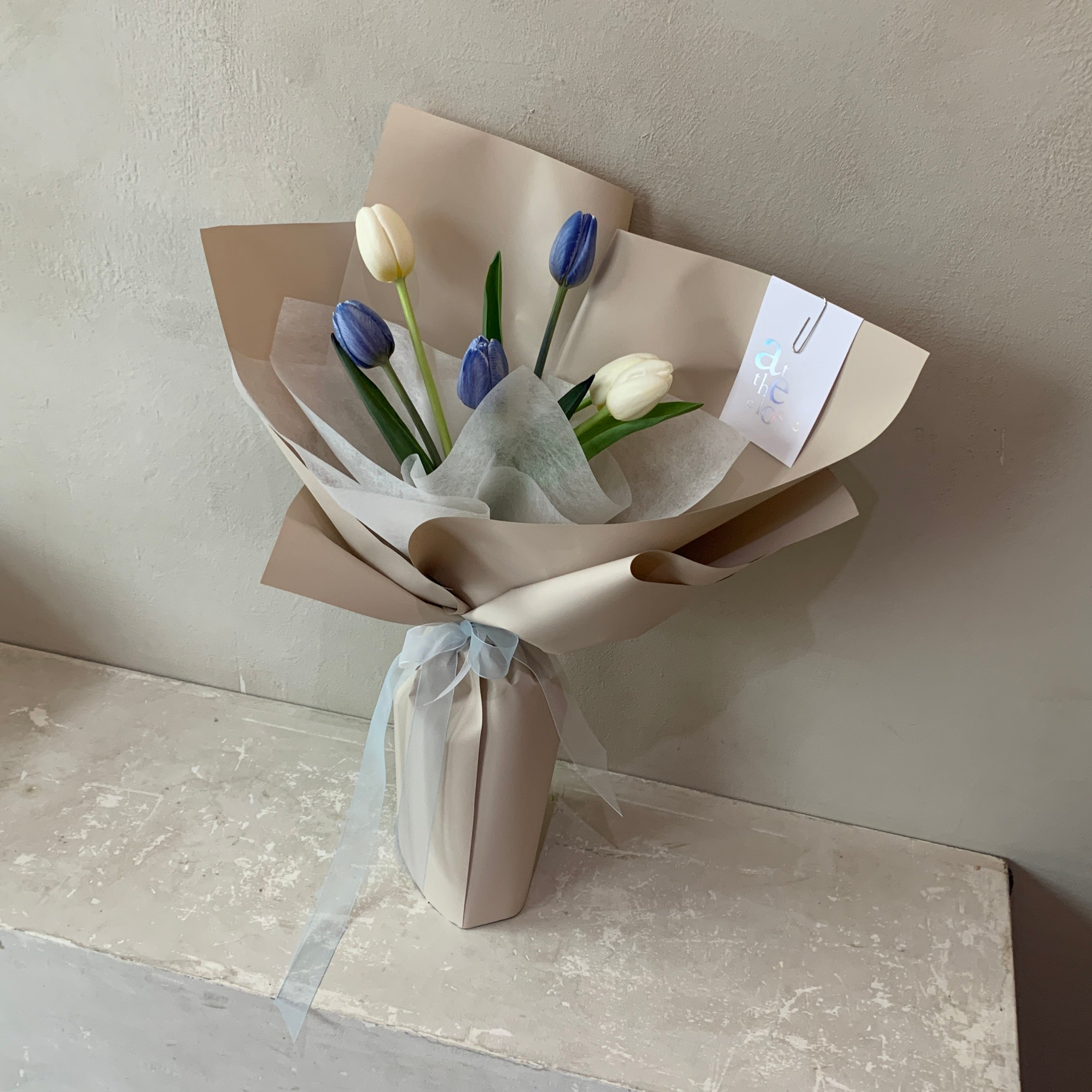 5 支染藍白鬱金香花束