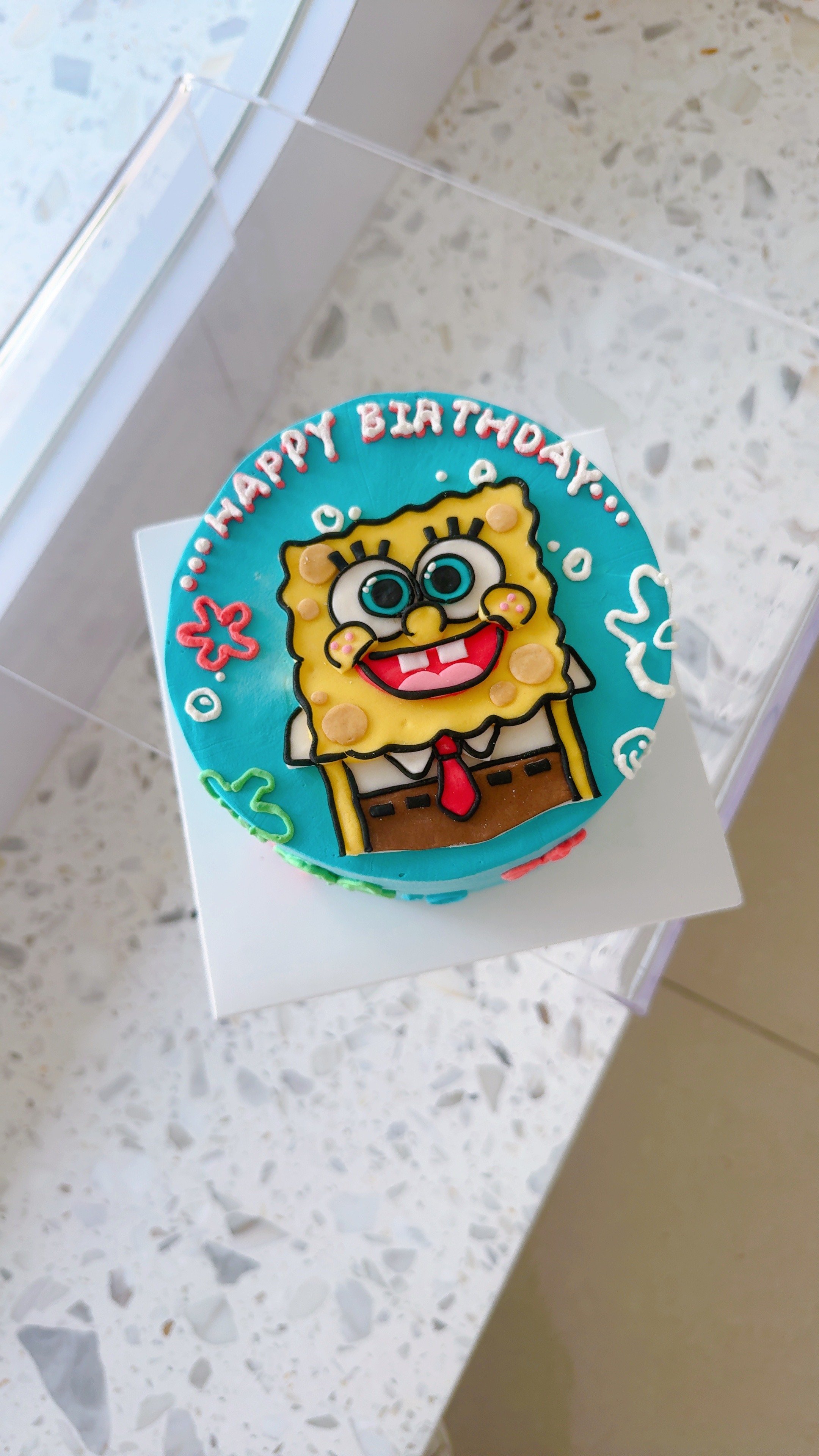 K071海綿寶寶半平面手繪風蛋糕