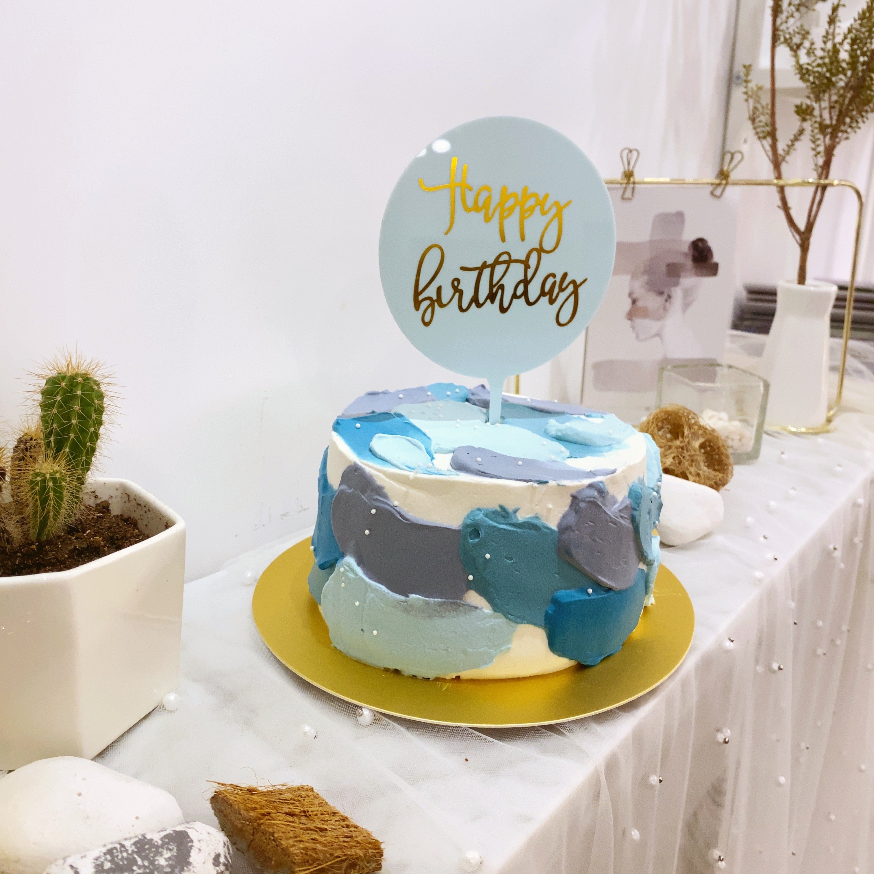 F001簡約藍色色塊蛋糕