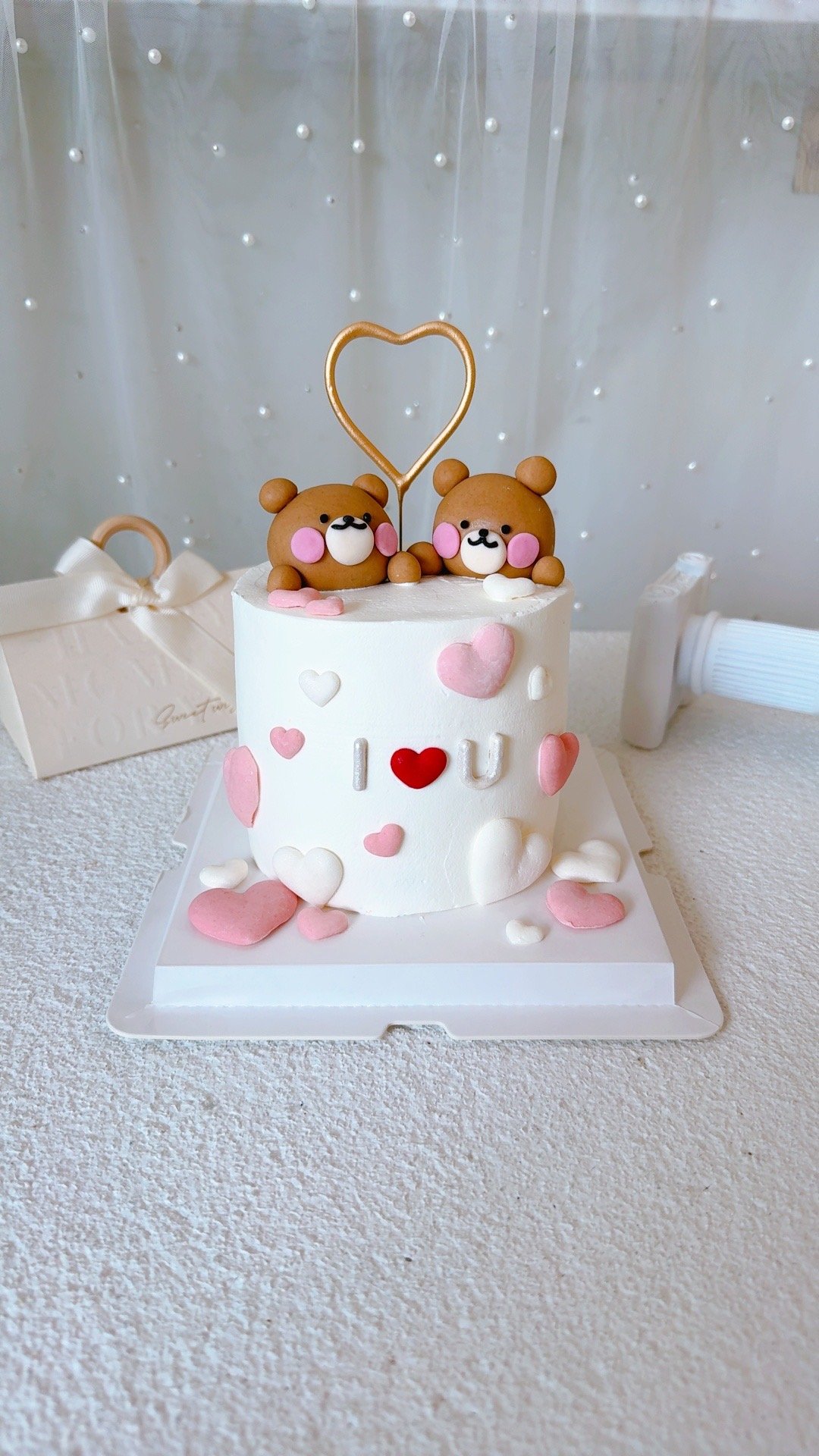 K051愛心熊翻糖蛋糕