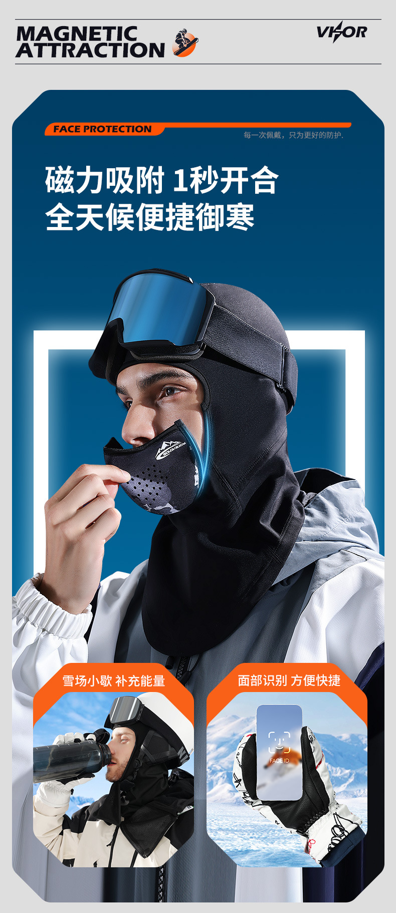 滑雪保暖頭套 - 磁吸式