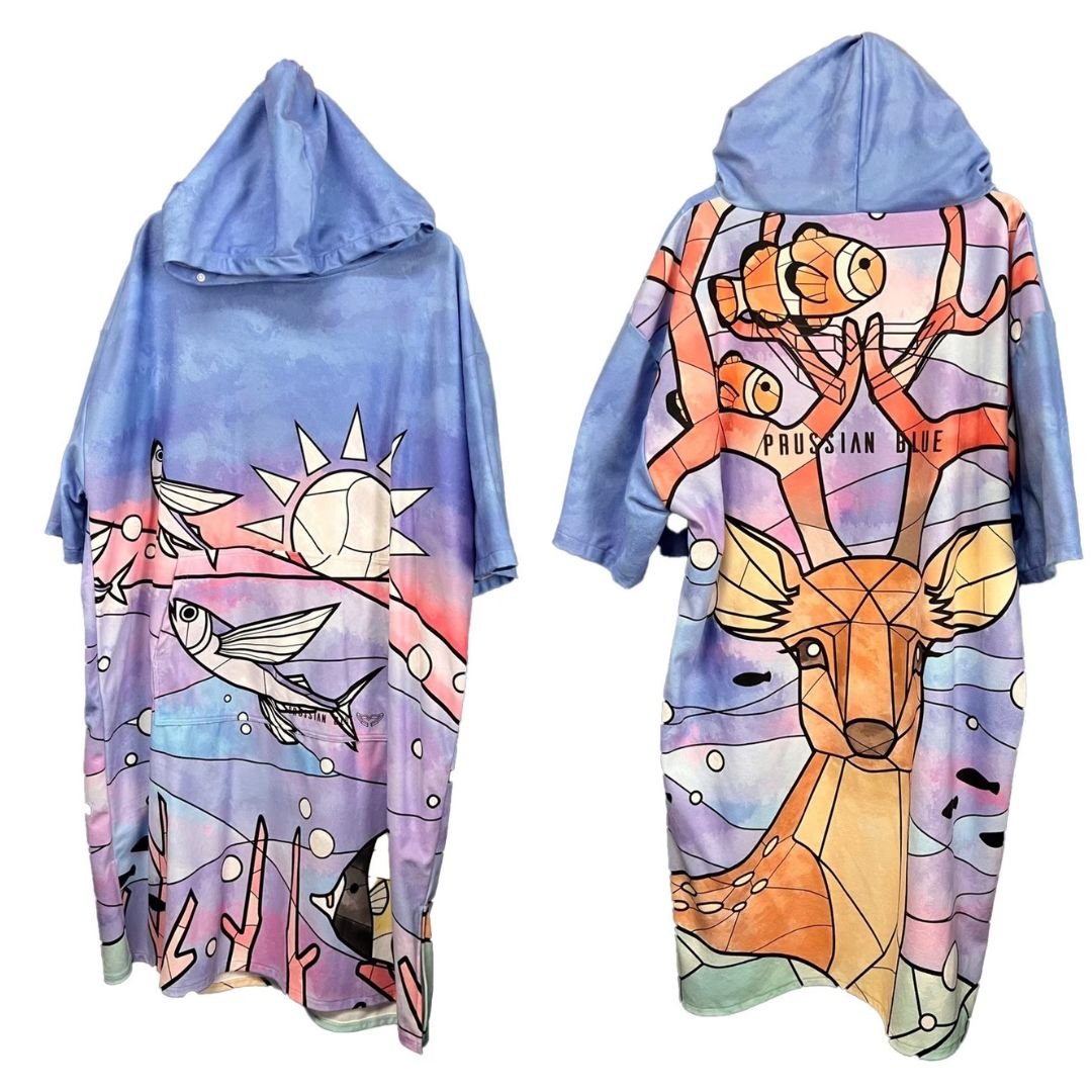 普魯士藍毛巾衣 珊瑚梅花鹿