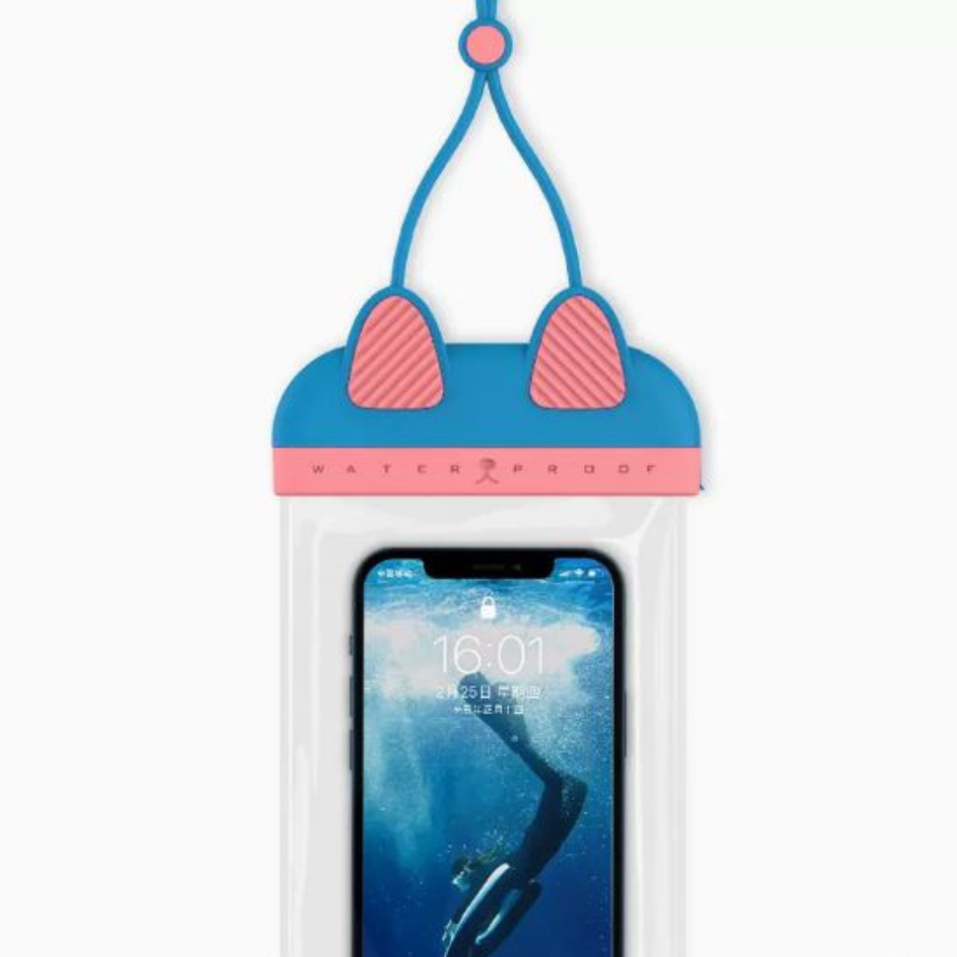 貓咪造型手機防水袋 粉藍