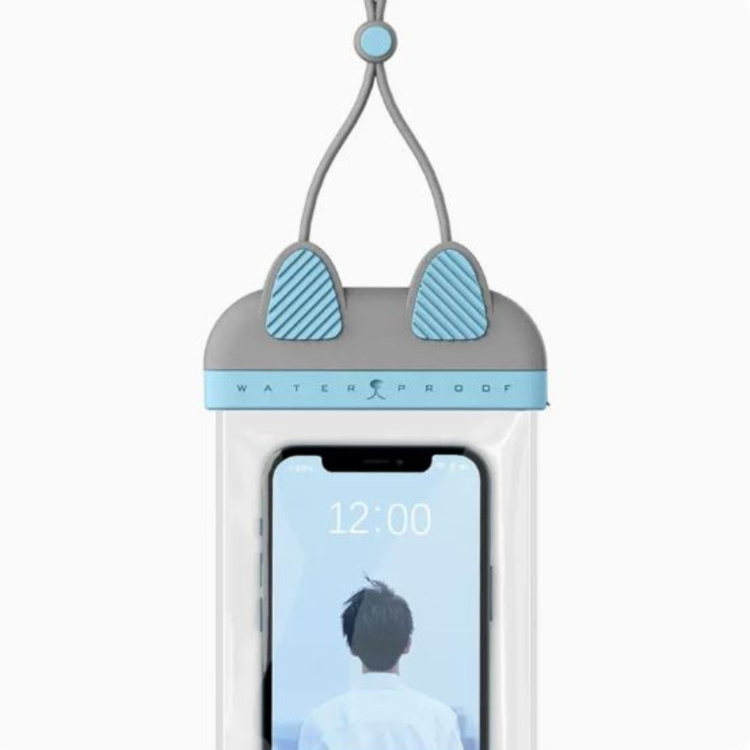 貓咪造型手機防水袋 灰藍