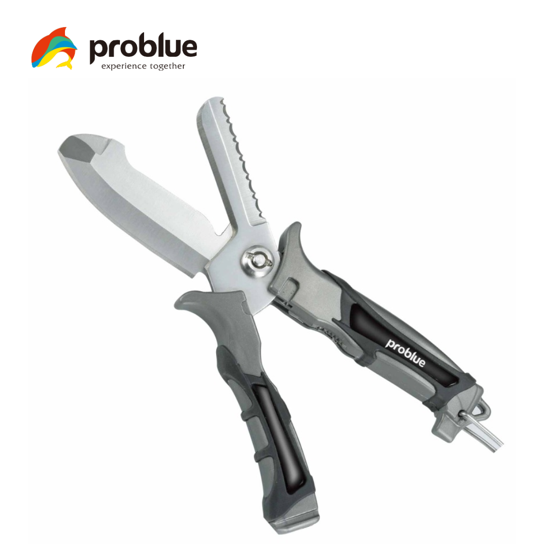 Problue 不锈钢二合一剪刀式平头潜水刀