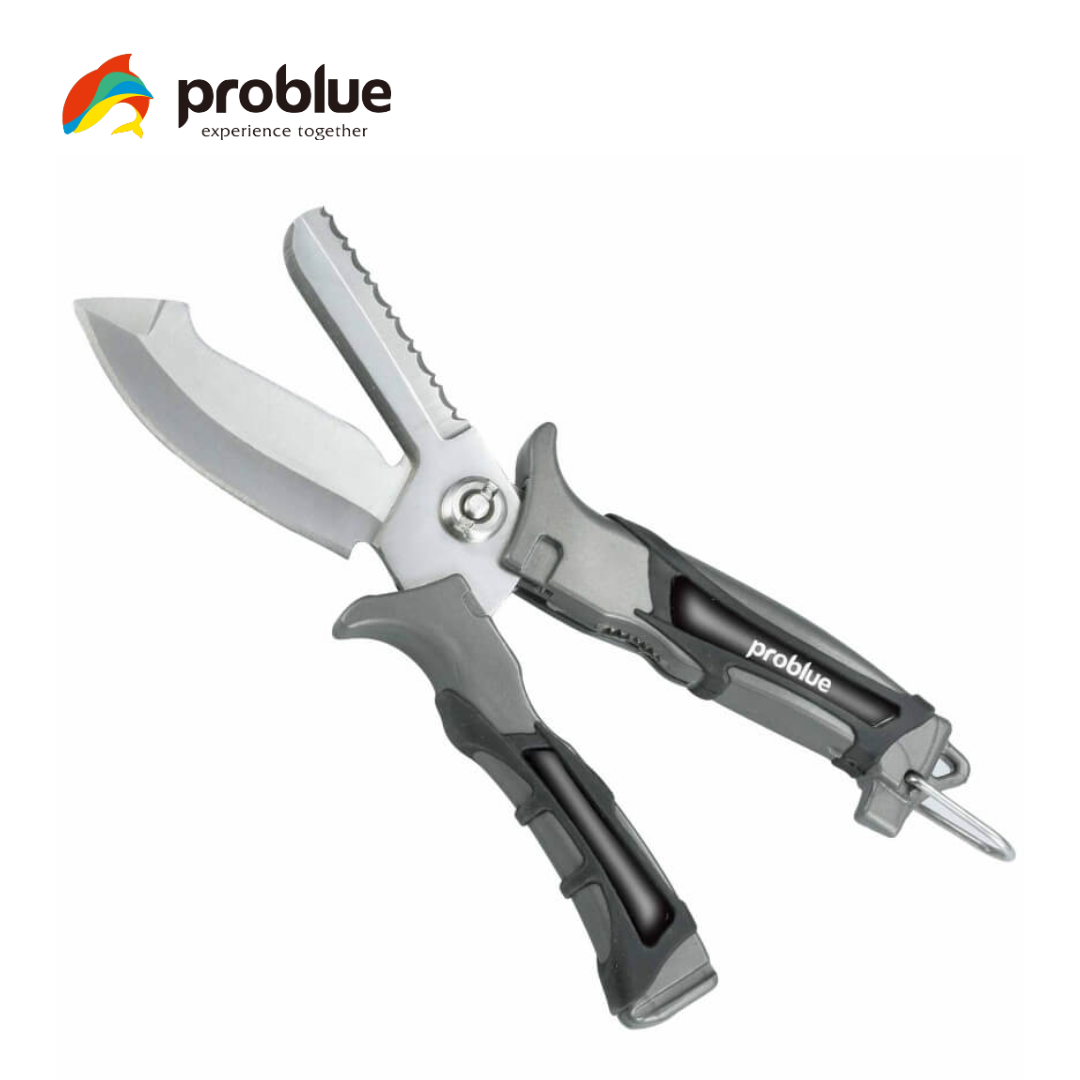 Problue 不銹鋼二合一剪刀式尖頭潛水刀