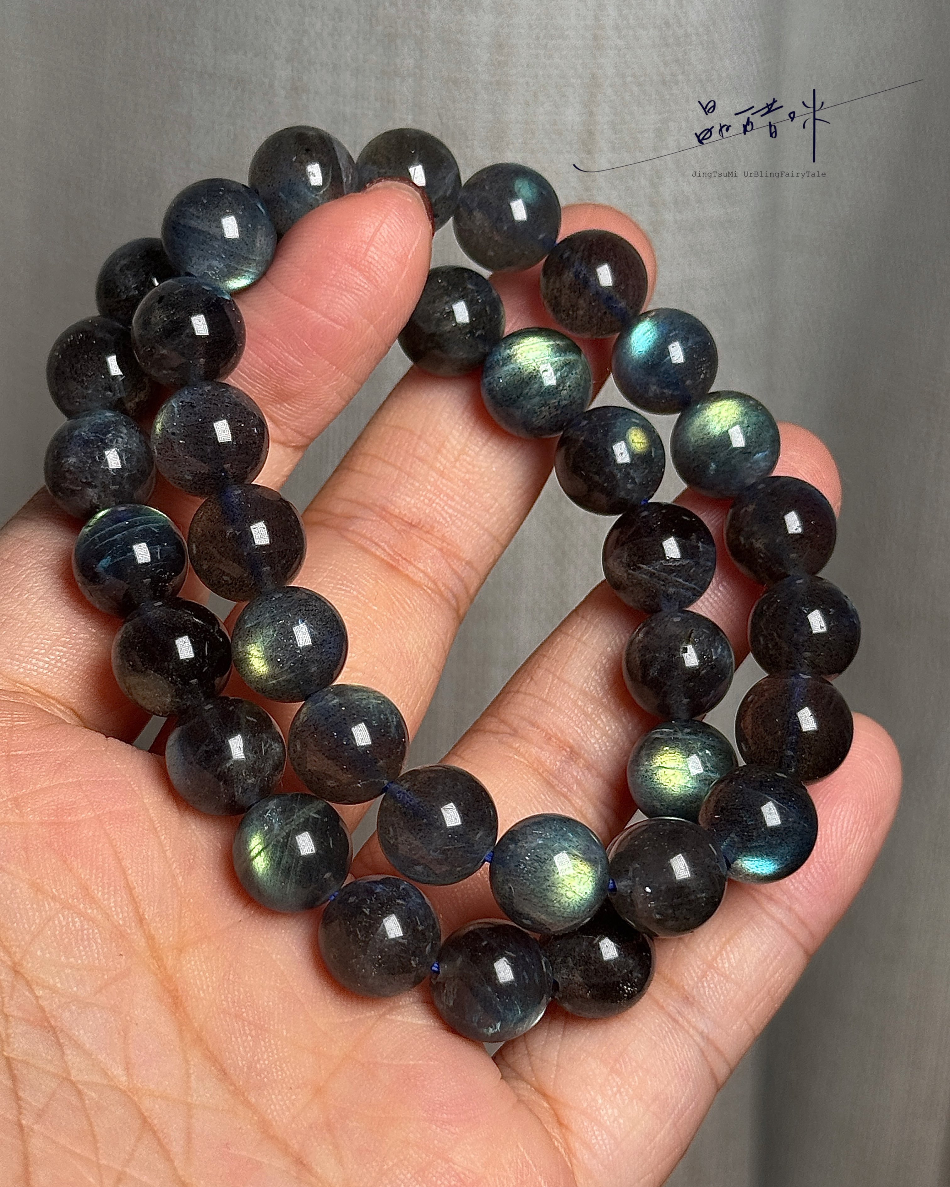 高品拉長石手串 黑灰星光體《JCB005》