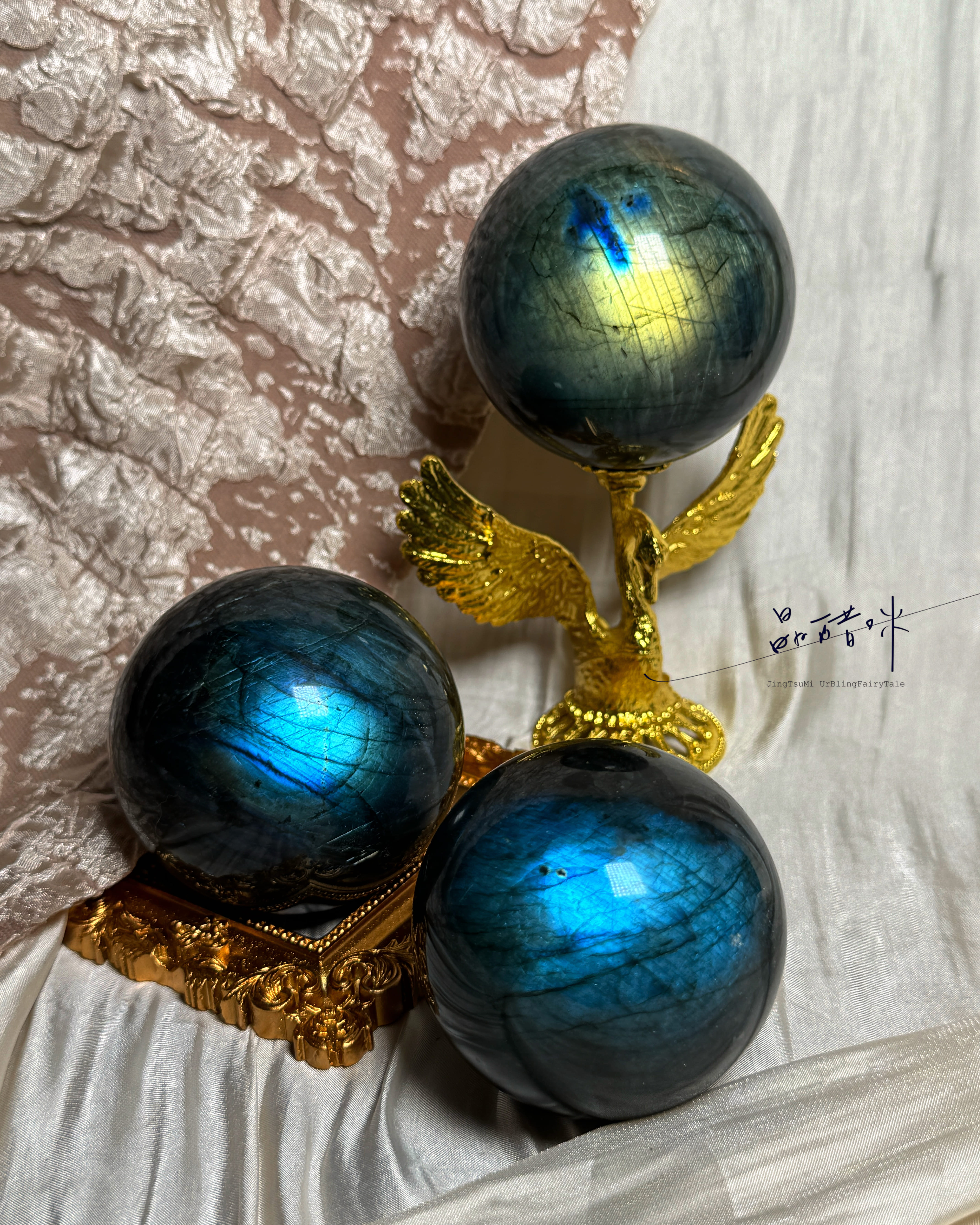 亮黃、湖藍星光拉長石球《JCS011》