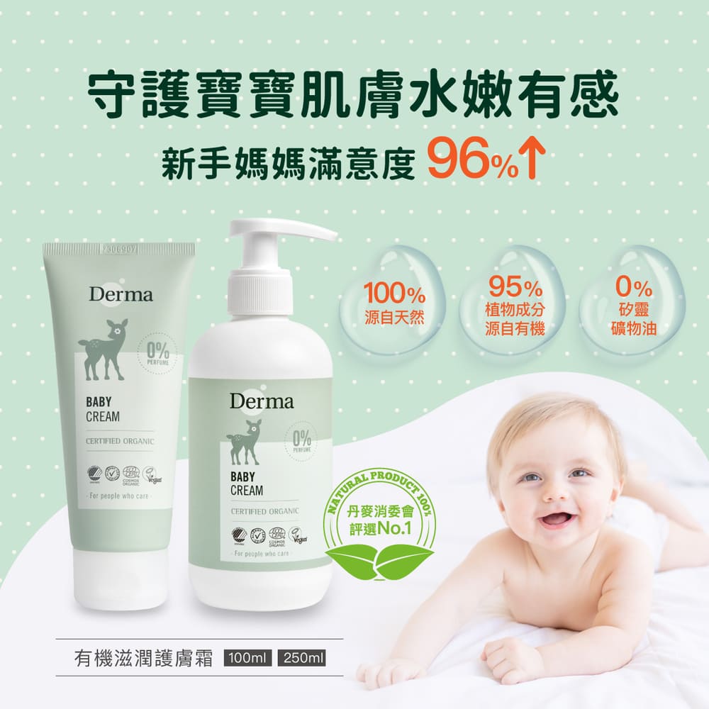 【Derma丹麥德瑪】寶寶有機滋潤護膚霜家庭號 250ml