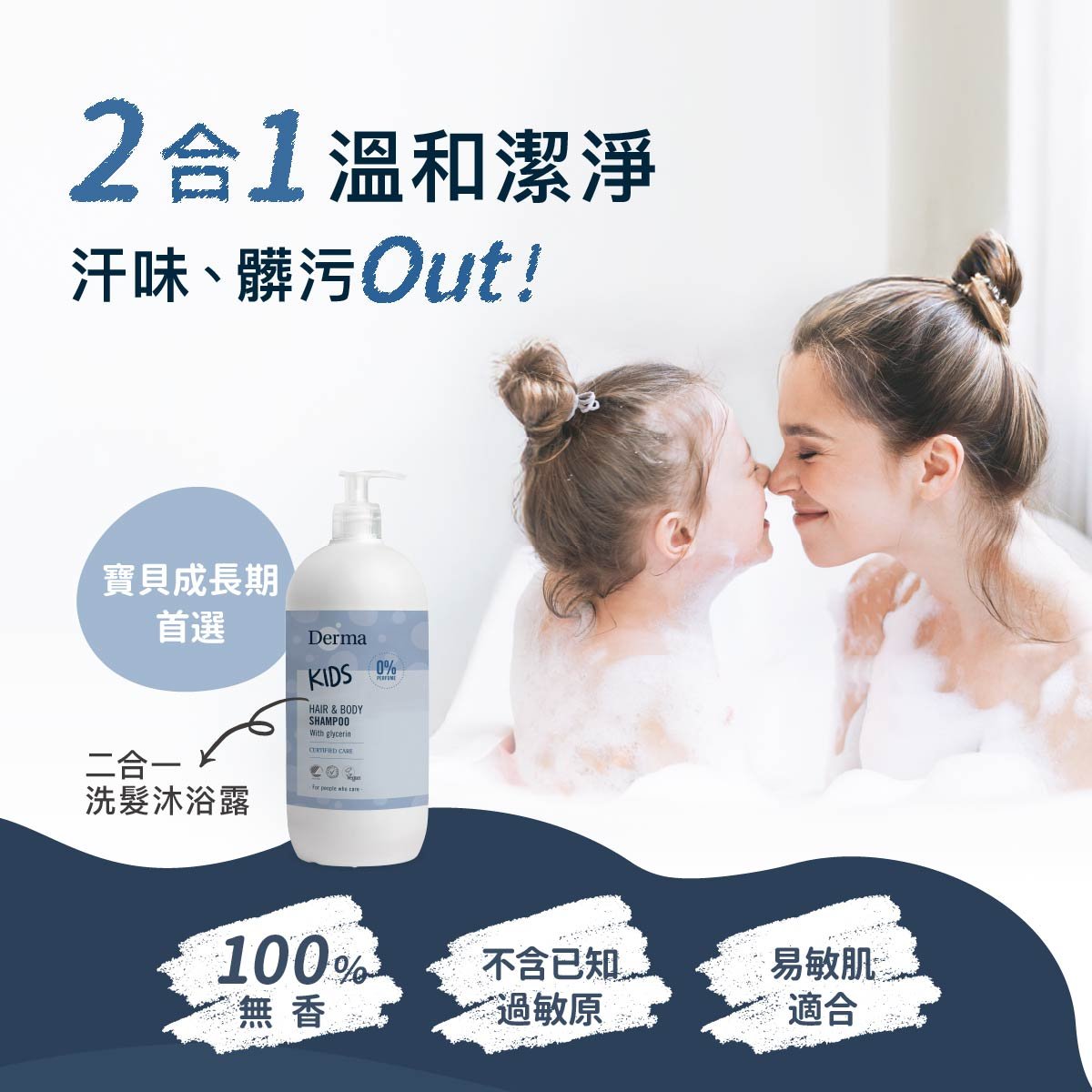 【Derma丹麥德瑪】兒童2合1洗髮沐浴露500ml