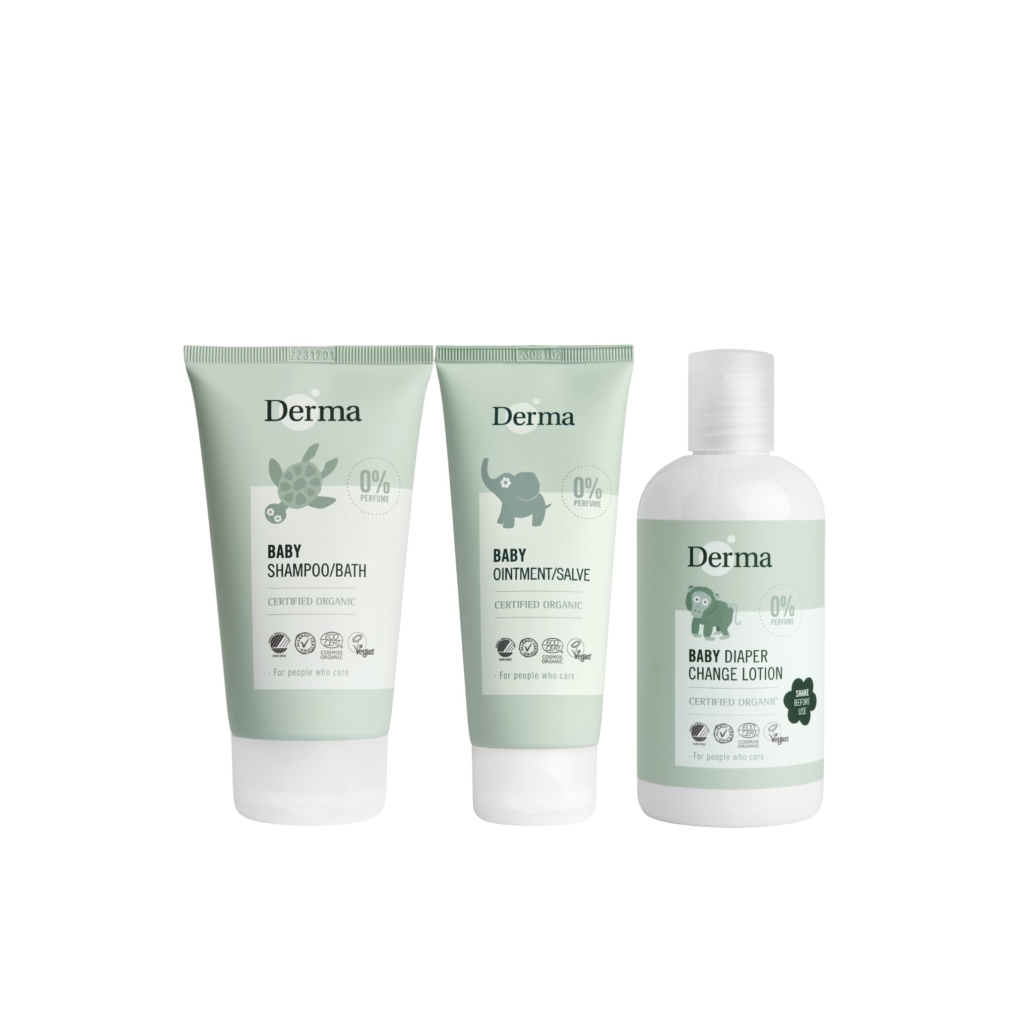 【Derma丹麥德瑪】屁屁防護入門組-沐浴露150ml+萬用膏+乾洗屁屁