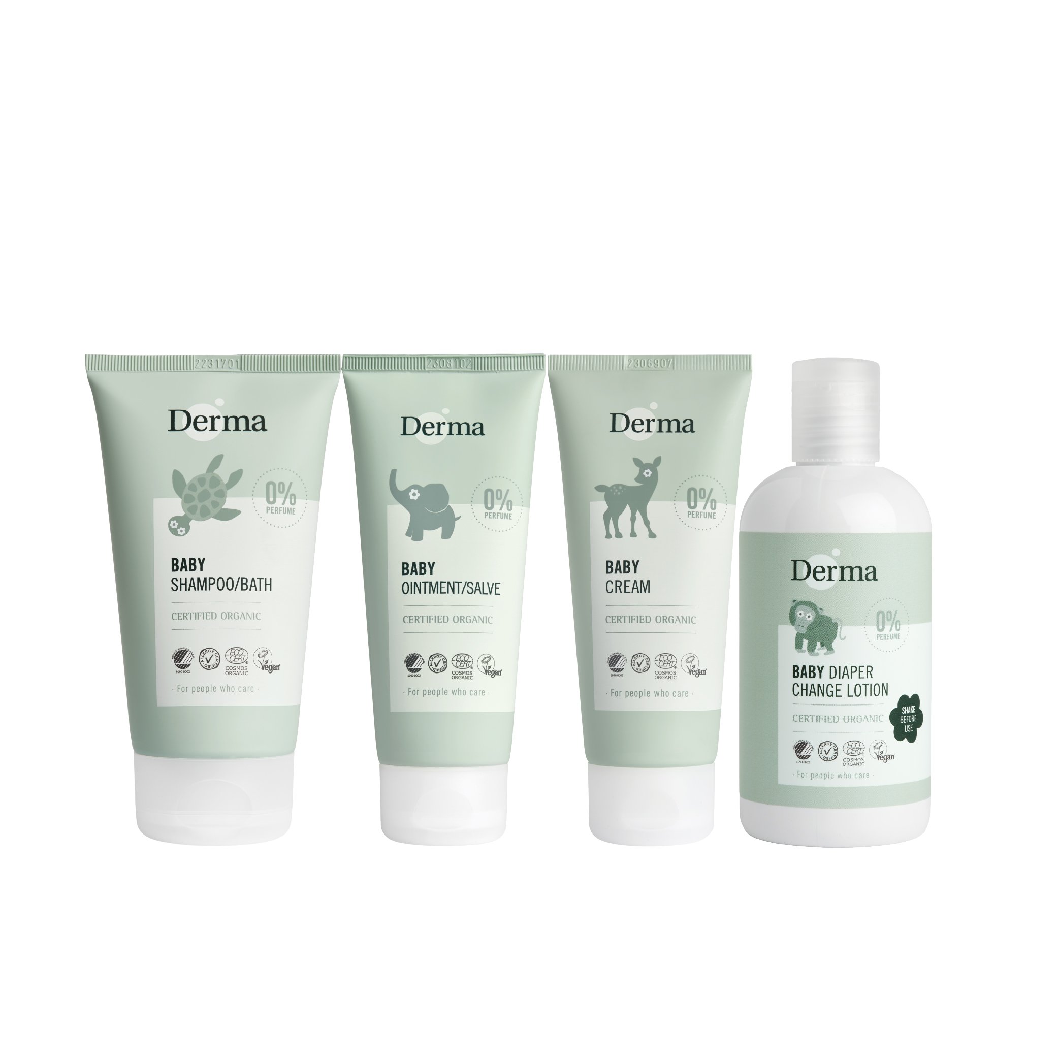 【Derma丹麥德瑪】寶寶外出旅行組-沐浴露150ml+護膚霜100ml+萬用膏+乾洗屁屁