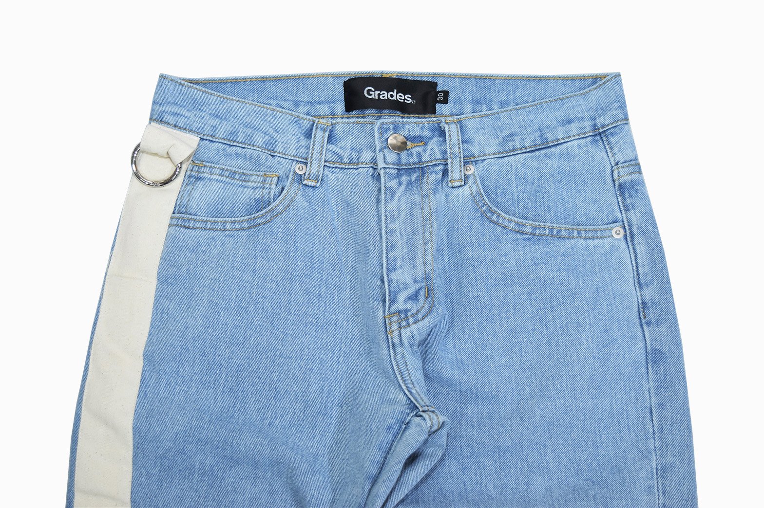 SPLICING JEANS 配布跑邊牛仔褲(藍)