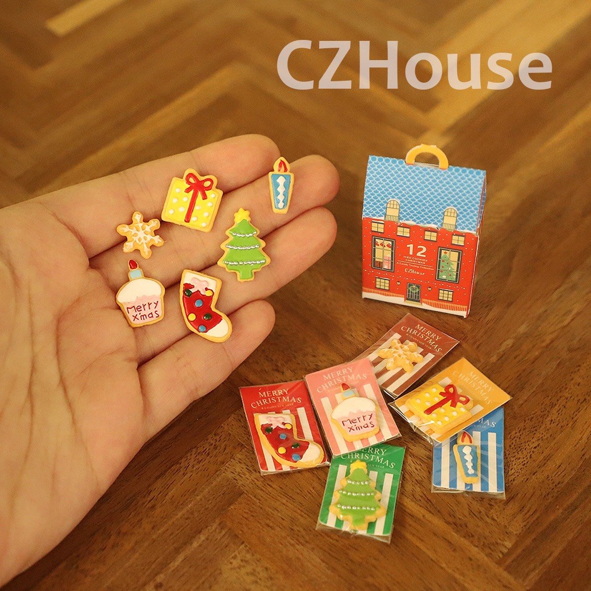 CZHOUSE 聖誕餅乾 糖霜餅乾 迷你 袖珍 黏土人 大陸手作 微縮 盒玩 食玩 擺飾 娃娃屋