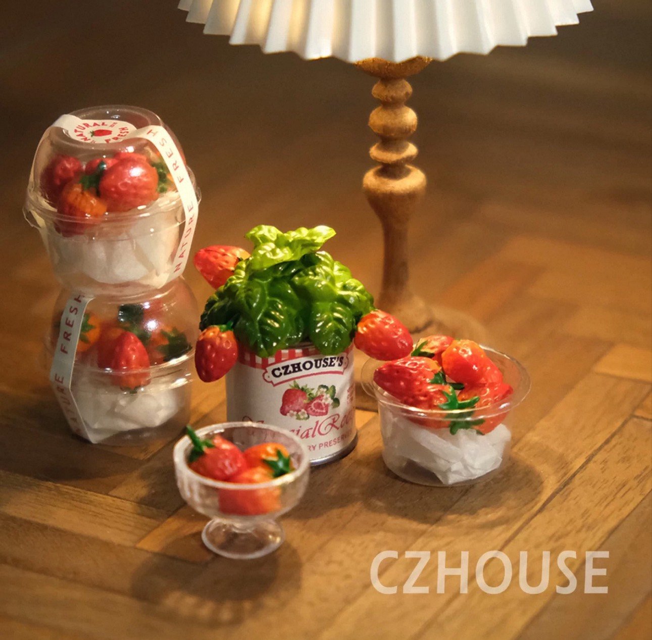 CZHOUSE 盆栽 番茄盆栽 植物 草莓 廚房 迷你 袖珍 大陸手作 微縮 盒玩 食玩 擺飾 娃娃屋