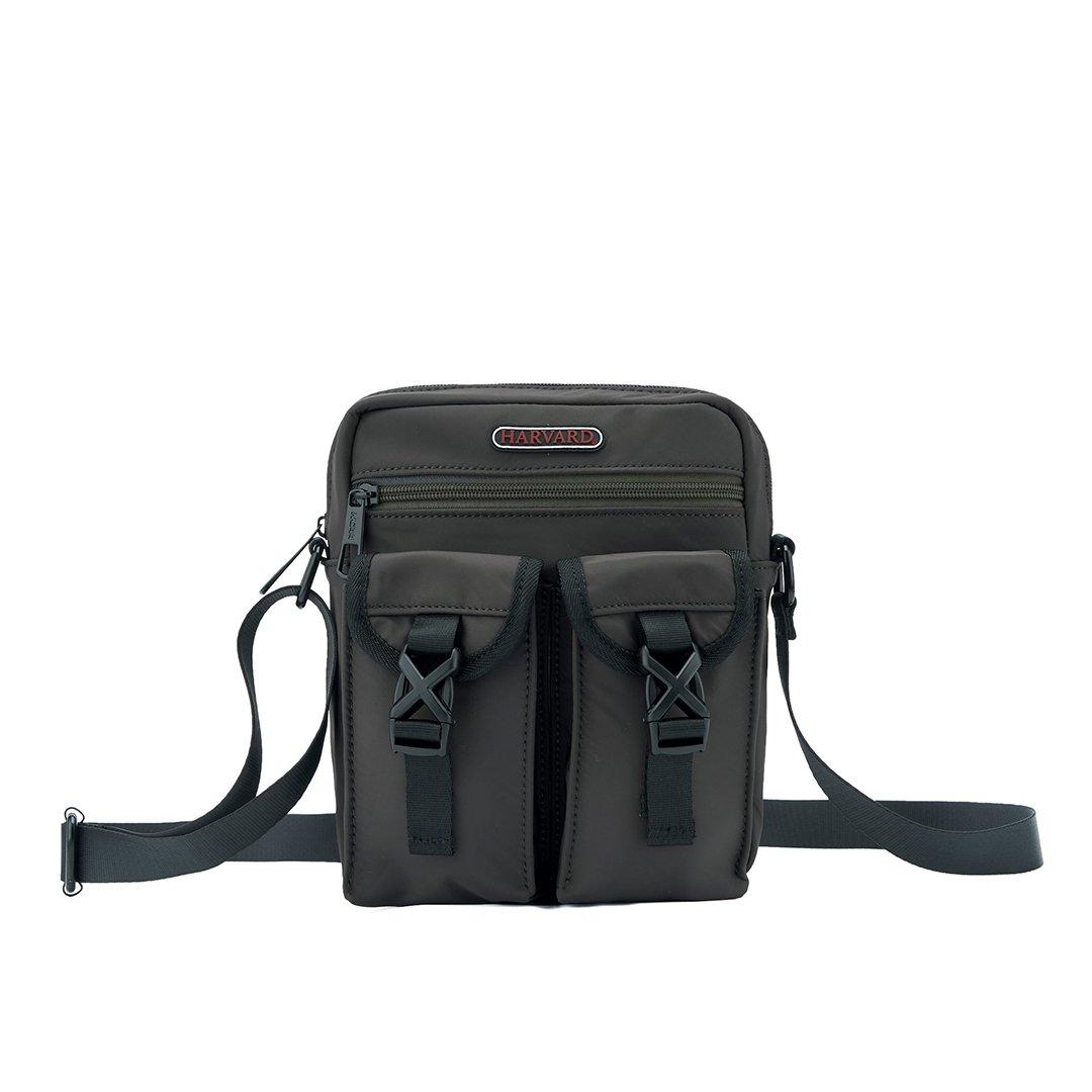 NCAA哈佛大學Harvard工裝雙口袋側背包-黑