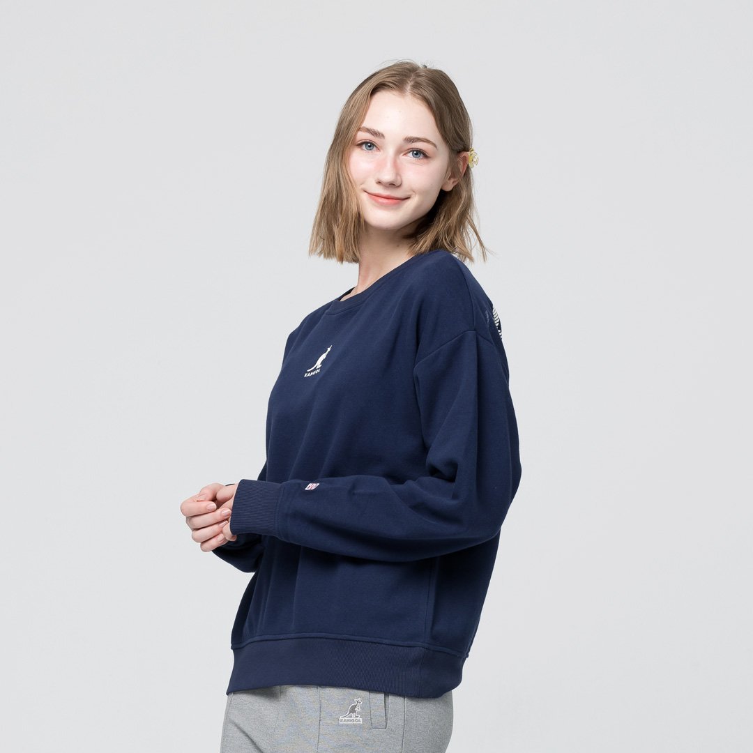 KANGOL袋鼠中性落肩大學T-深藍(男女共款)