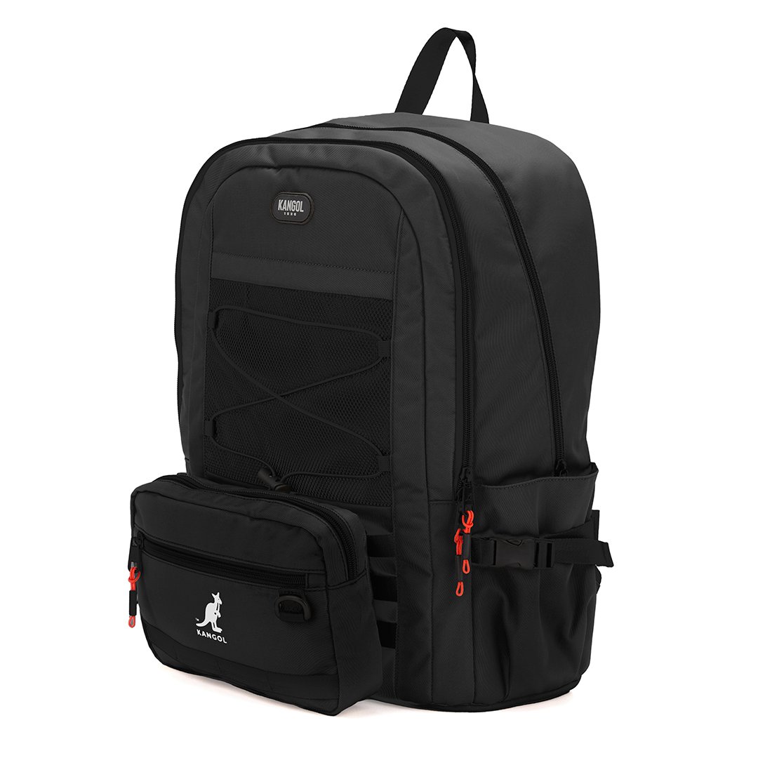 KANGOL袋鼠多功能後背包-黑(男女共款)