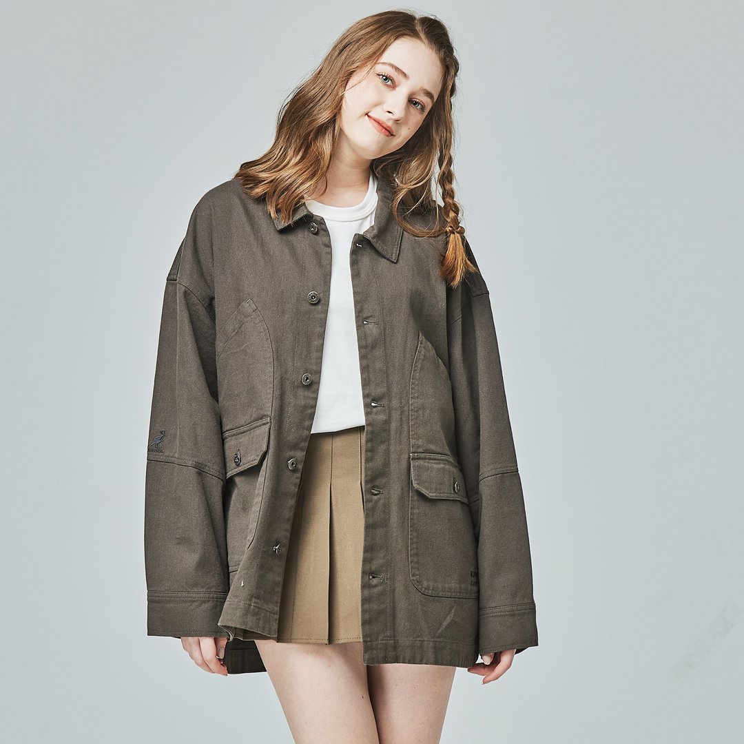 KANGOL袋鼠復古口袋襯衫外套-鐵灰